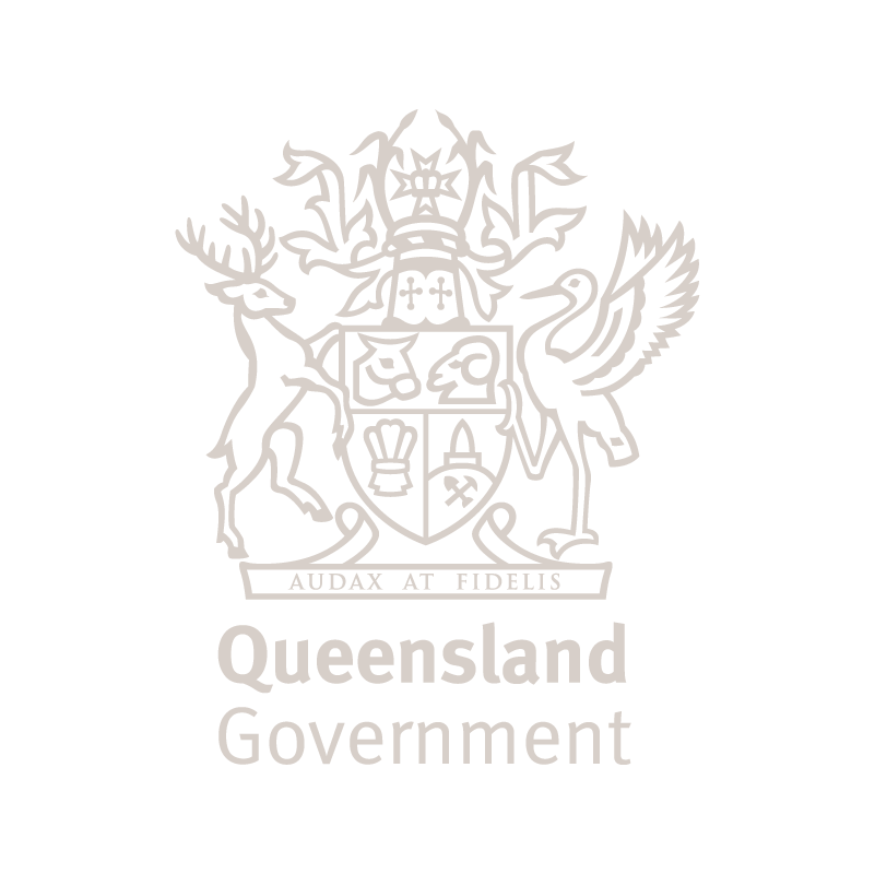 Queensland Government coat of arms with a kangaroo and emu supporting a shield, above a banner with the Latin motto 'Audax at Fidelis' and the words 'Queensland Government' beneath.