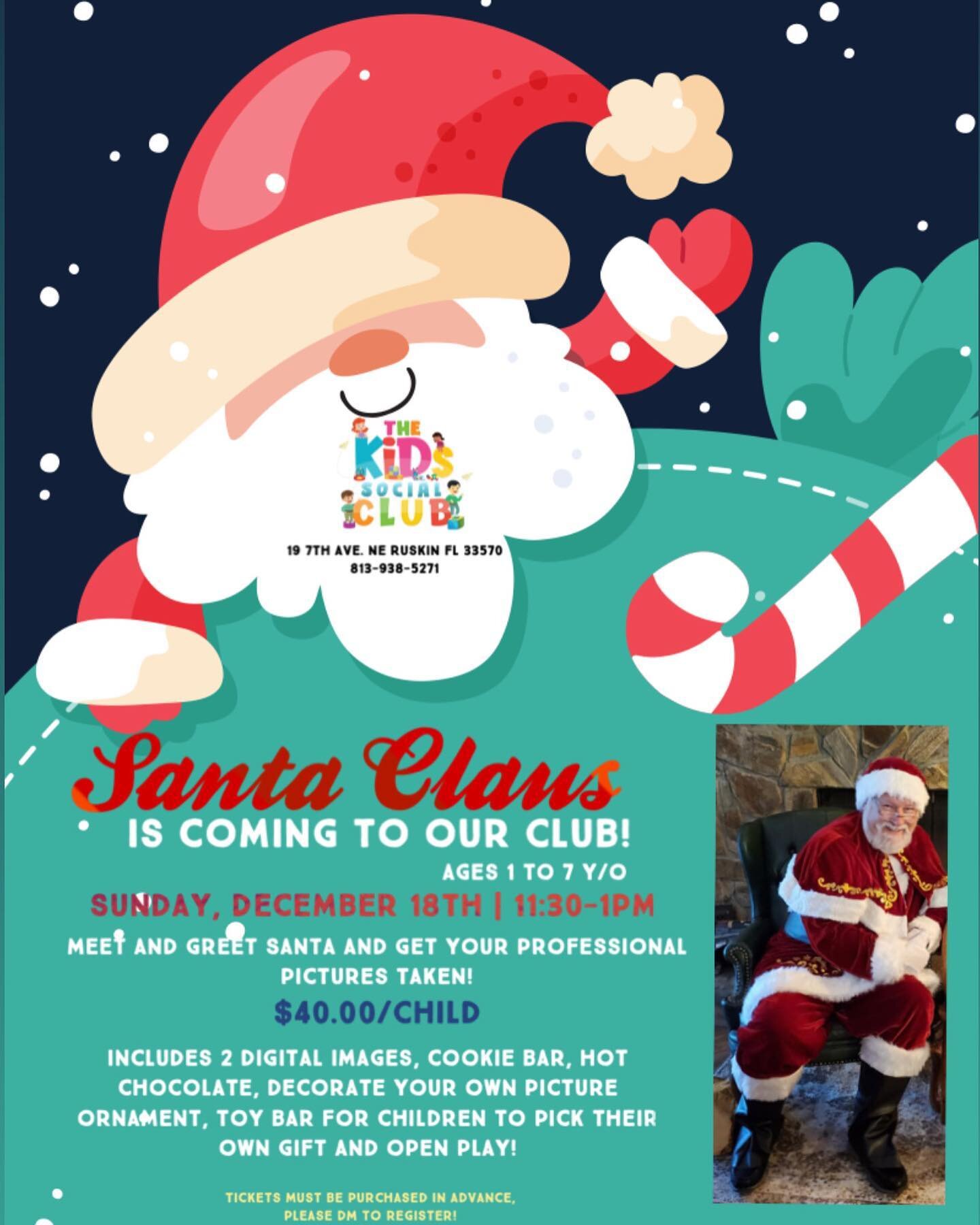 Brunch with Santa Claus 🎅🏻 12/18 11:30-1pm

Meet and greet Santa and get your professional pictures taken!

$40.00/Child 

Includes 2 digital images, cookie bar, hot chocolate, decorate your own picture ornament, toy bar for children to pick their 