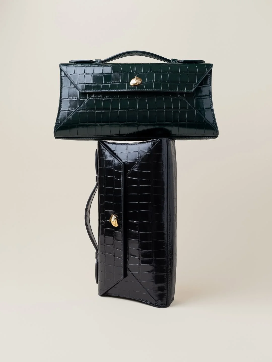 Introducing the Cass Clutch in Emerald Green & Black Croc..jpg