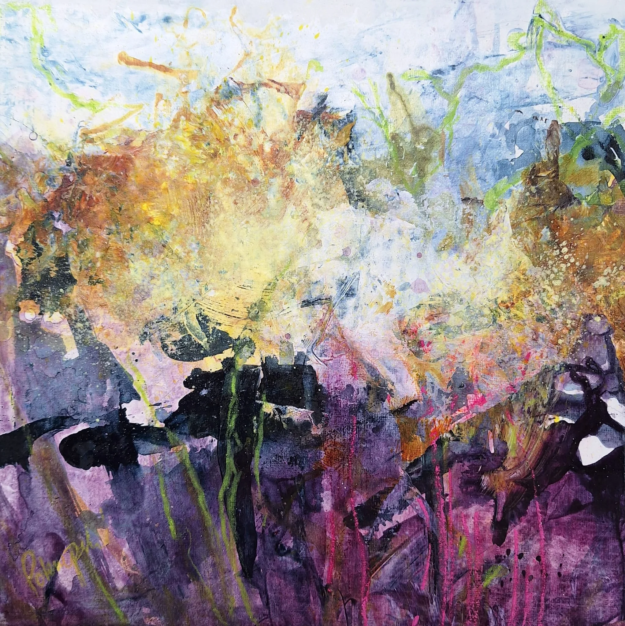 Maria Potempski, Lavender Vale, mixed media on board 25 cms sq