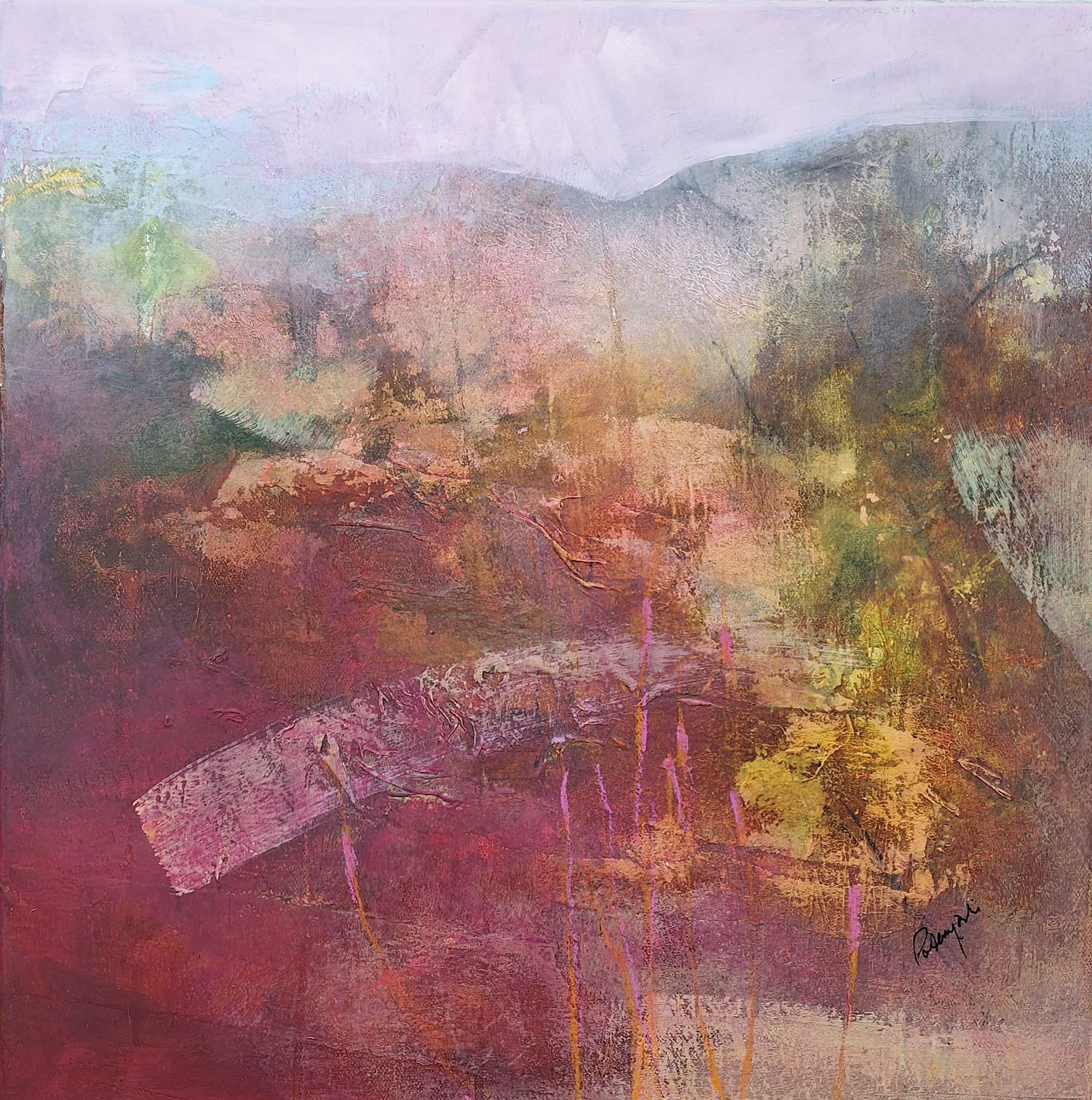 Sultry botanics mixed media on canvas 30 cms sq