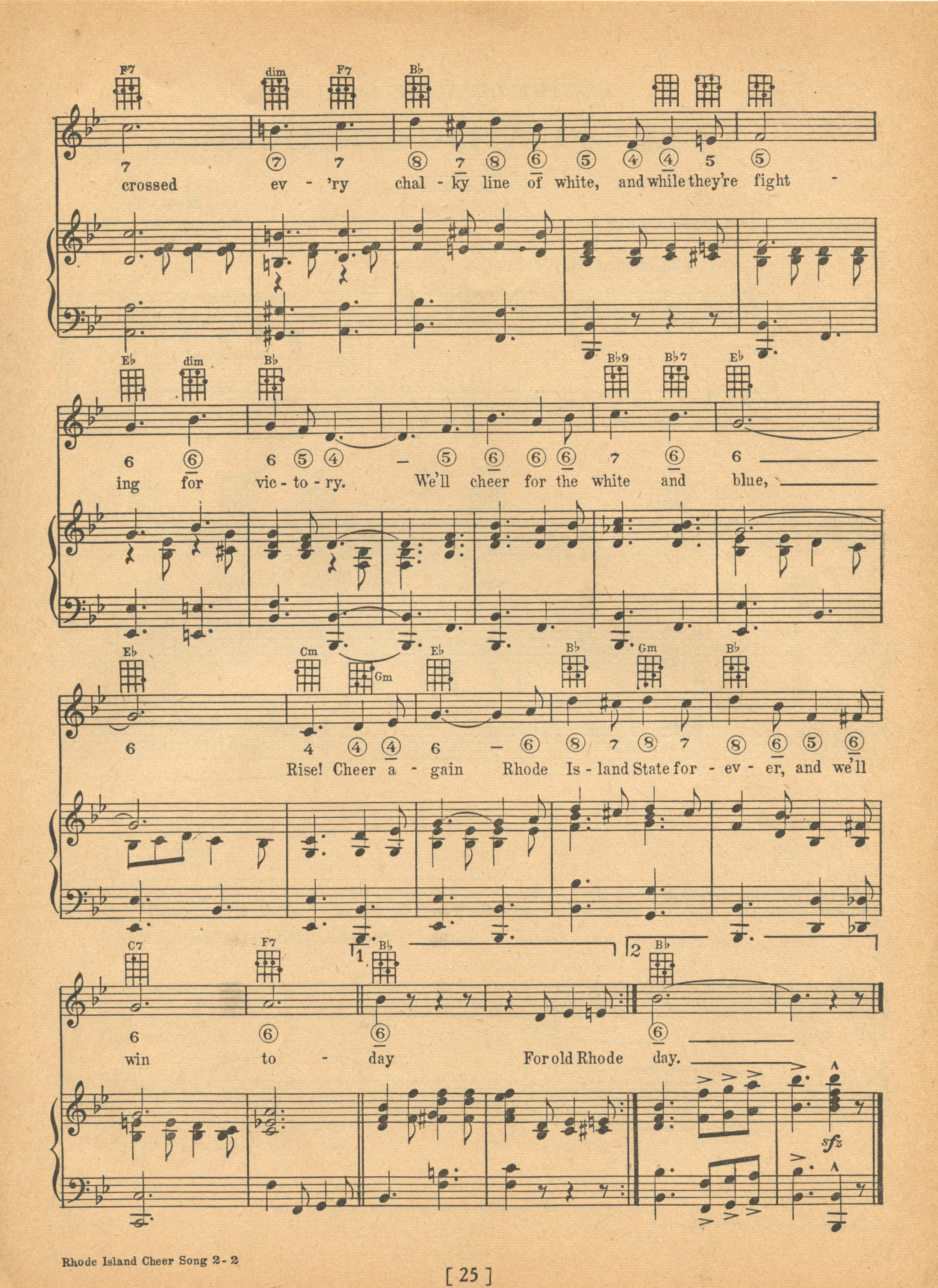 Rhode Island Cheer Song, sheet music page 2 of 2, 1922