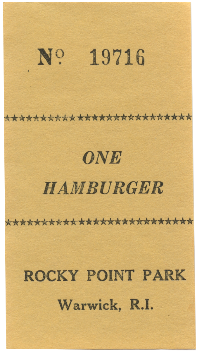 Rocky Point Park hamburger ticket, year unknown