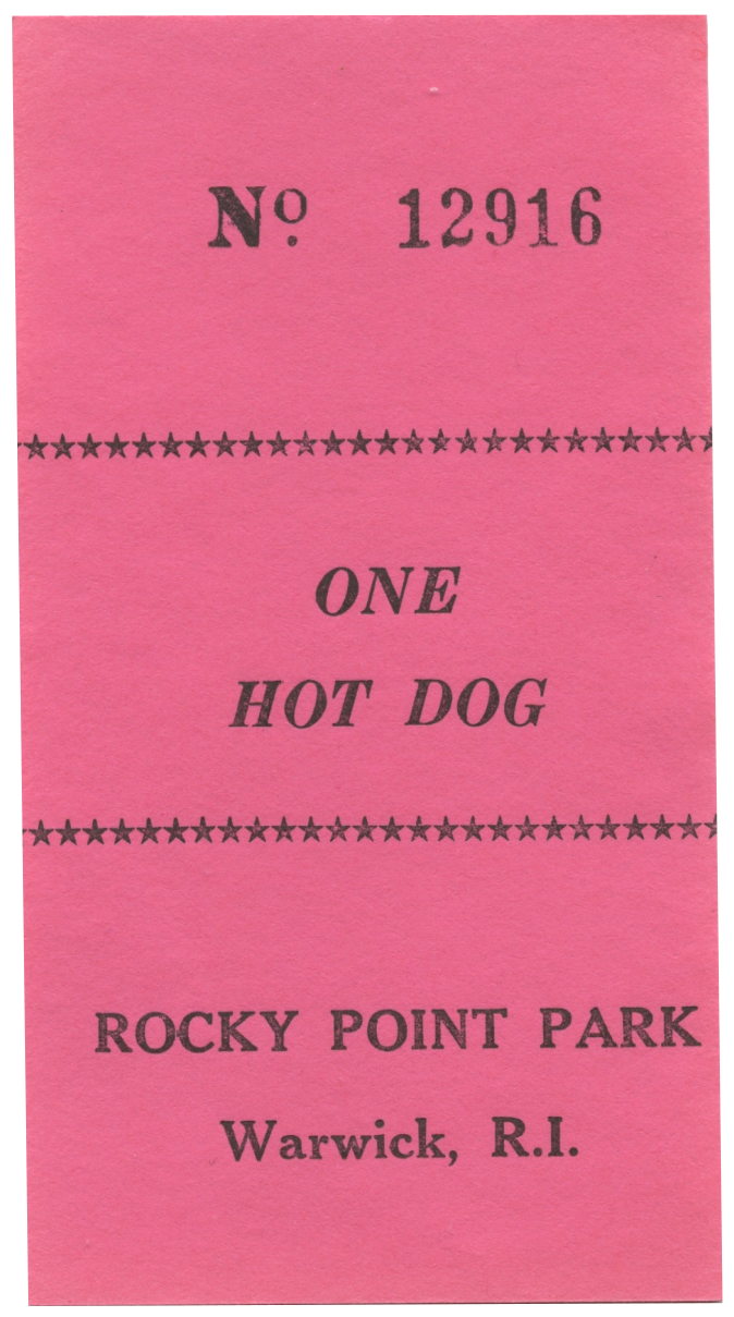 Rocky Point Park hot dog ticket, year unknown