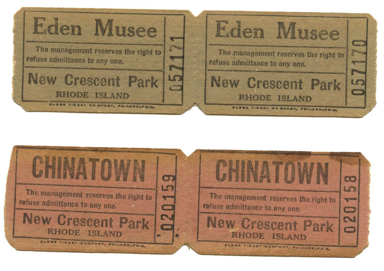 New Crescent Park tickets, Eden Musee and Chinatown, year unknown