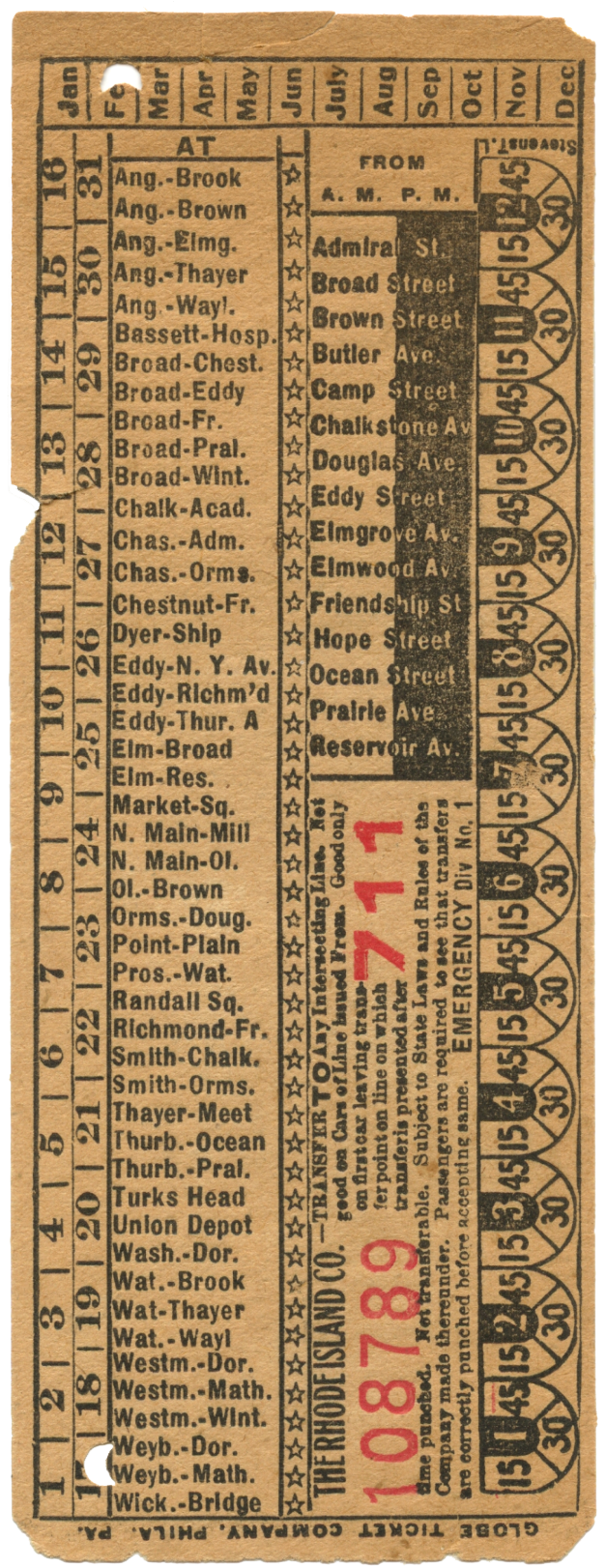Providence trolly ticket, year unknown