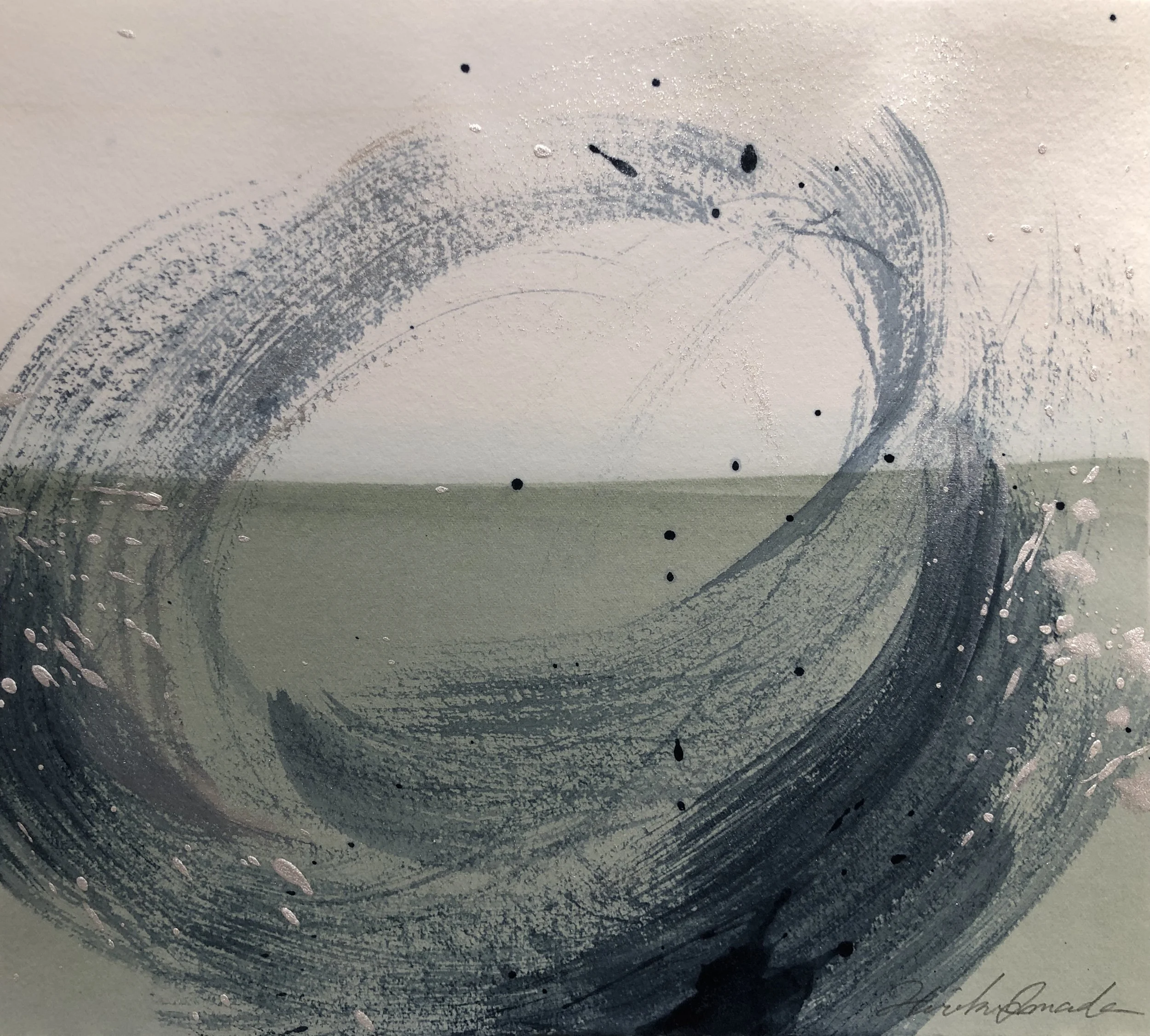 Indigo Whirlpools VII, Indigo ink, Poster paint, Indigo fresh leaf dyeing, 24.0 X 27.0 cm, 2021