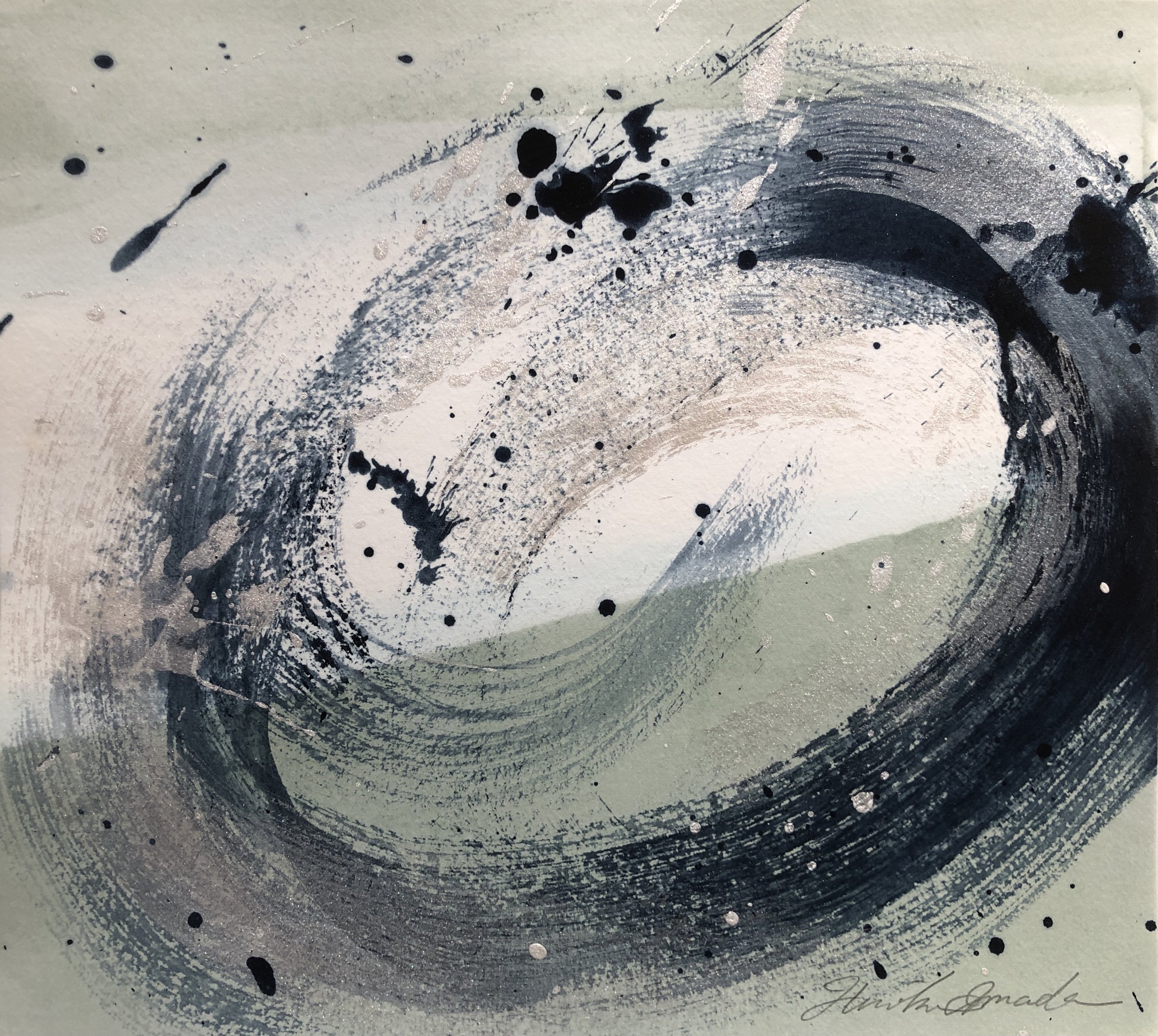 Indigo Whirlpools VI, Indigo ink, Poster paint, Indigo fresh leaf dyeing, 24.0 X 27.0 cm, 2021