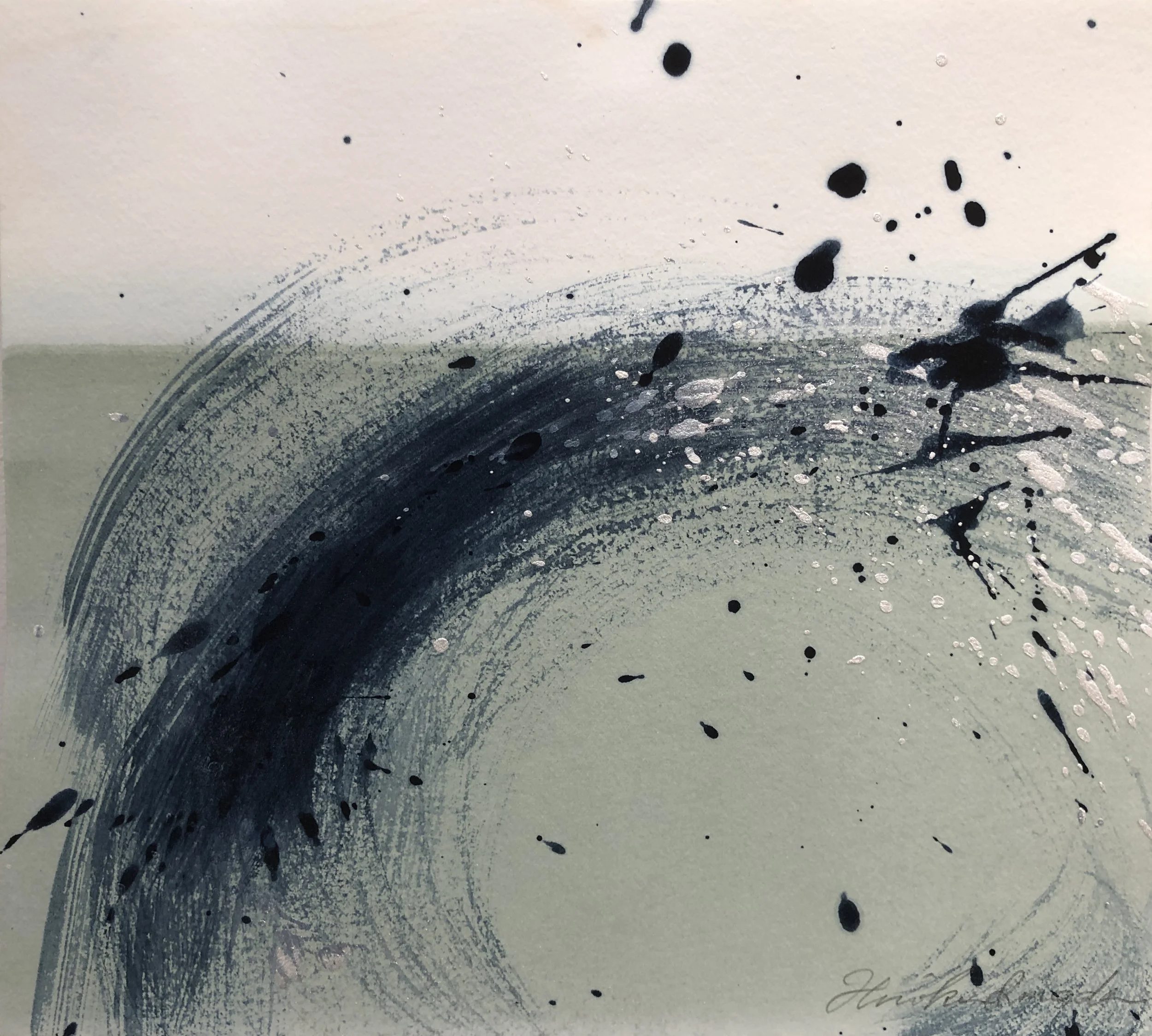 Indigo Whirlpools IX, Indigo ink, Poster paint, Indigo fresh leaf dyeing, 24.0 X 27.0 cm, 2021