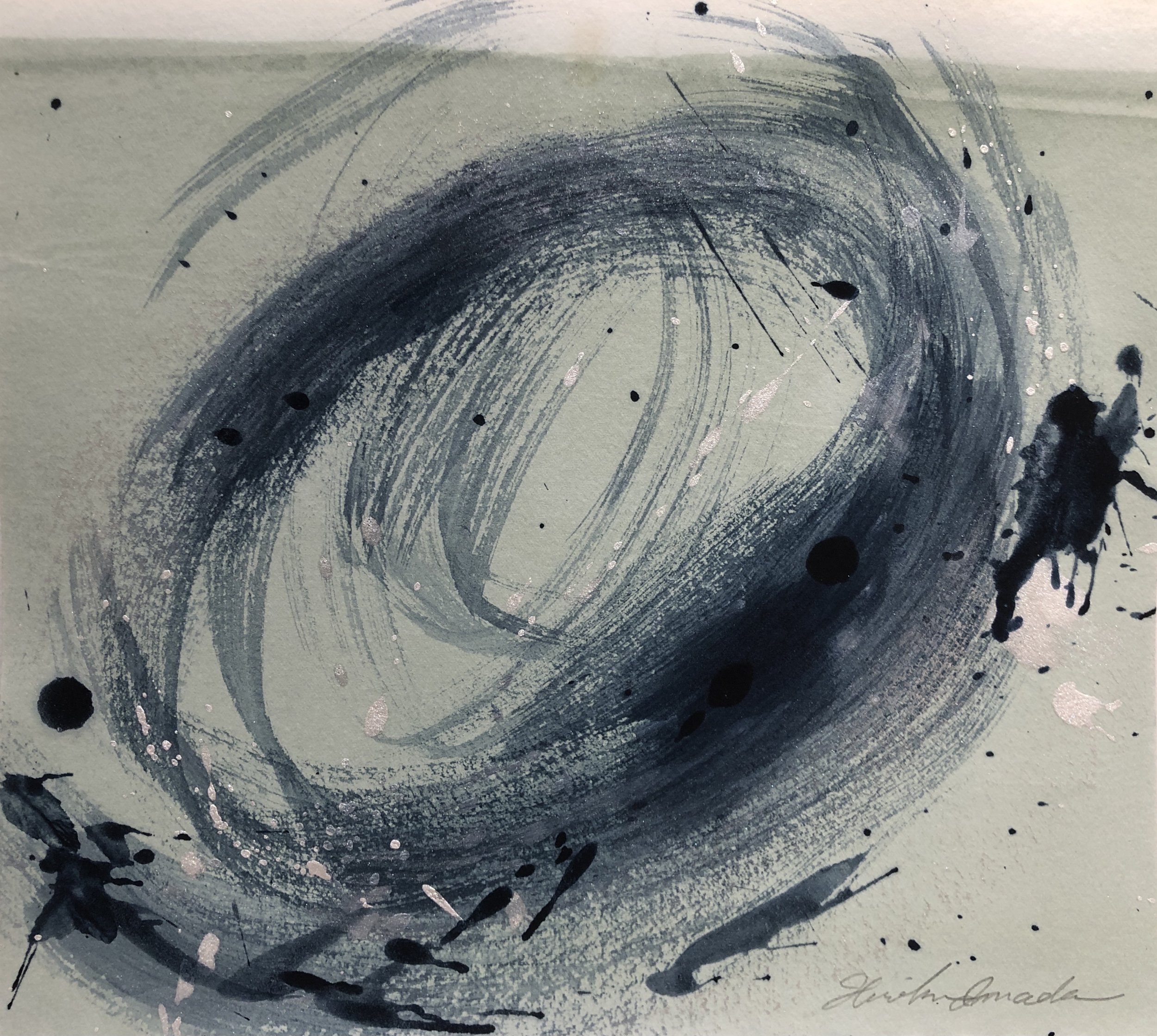 Indigo Whirlpools VIII, Indigo ink, Poster paint, Indigo fresh leaf dyeing, 24.0 X 27.0 cm, 2021
