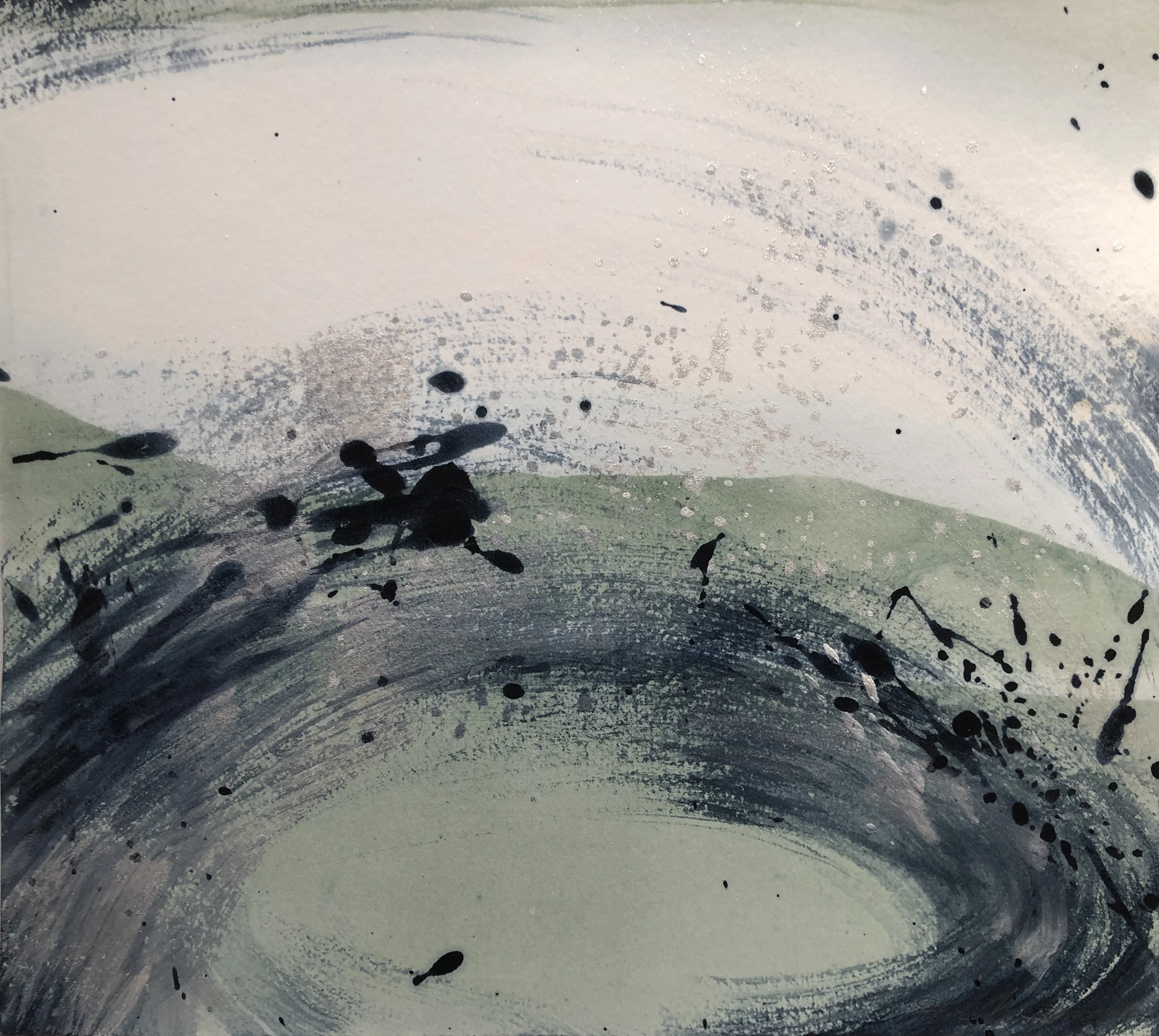 Indigo Whirlpools II, Indigo ink, Poster paint, Indigo fresh leaf dyeing, 24.0 X 27.0 cm, 2021