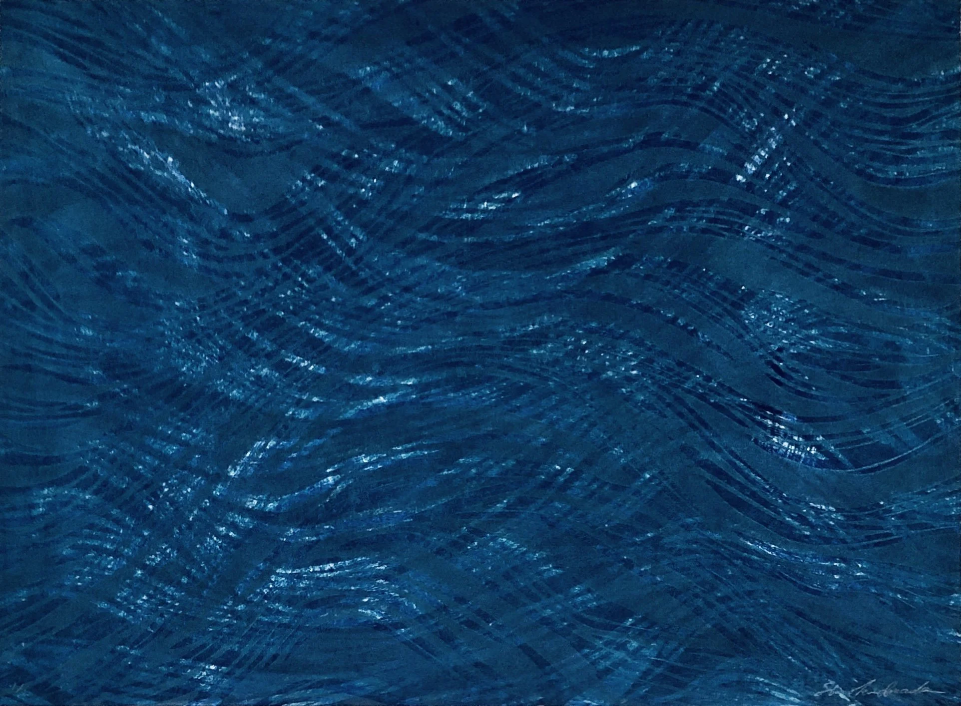 Metamorphoses of Water III, Woodcut & Hand coloured, 57.5 X 77.5 cm, 2021 (Private Collection)