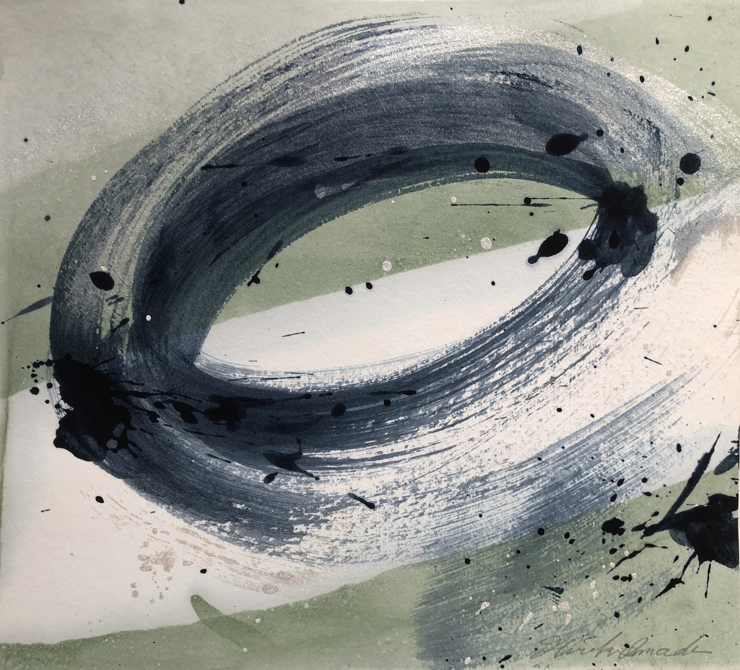 Indigo Whirlpools XIII, Indigo ink, Poster paint, Indigo fresh leaf dyeing, 24.0 X 27.0 cm, 2021