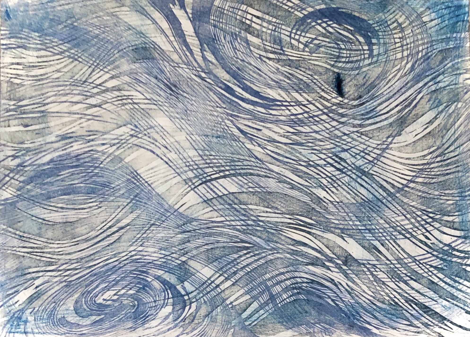 Metamorphoses of Water I, Woodcut & Hand coloured, 57.5 X 77.5 cm, 2021 (Private Collection)