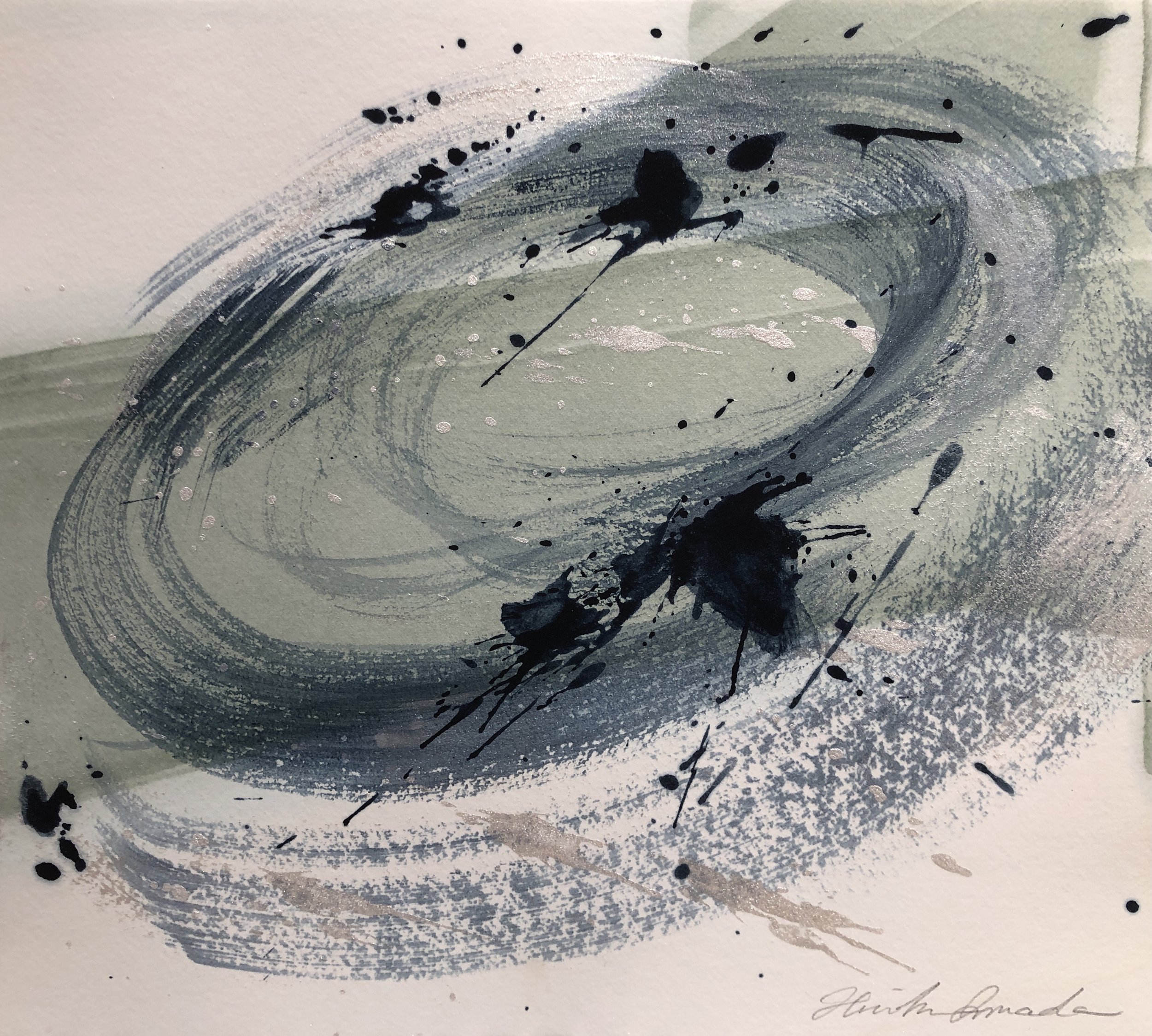 Indigo Whirlpools X, Indigo ink, Poster paint, Indigo fresh leaf dyeing, 24.0 X 27.0 cm, 2021
