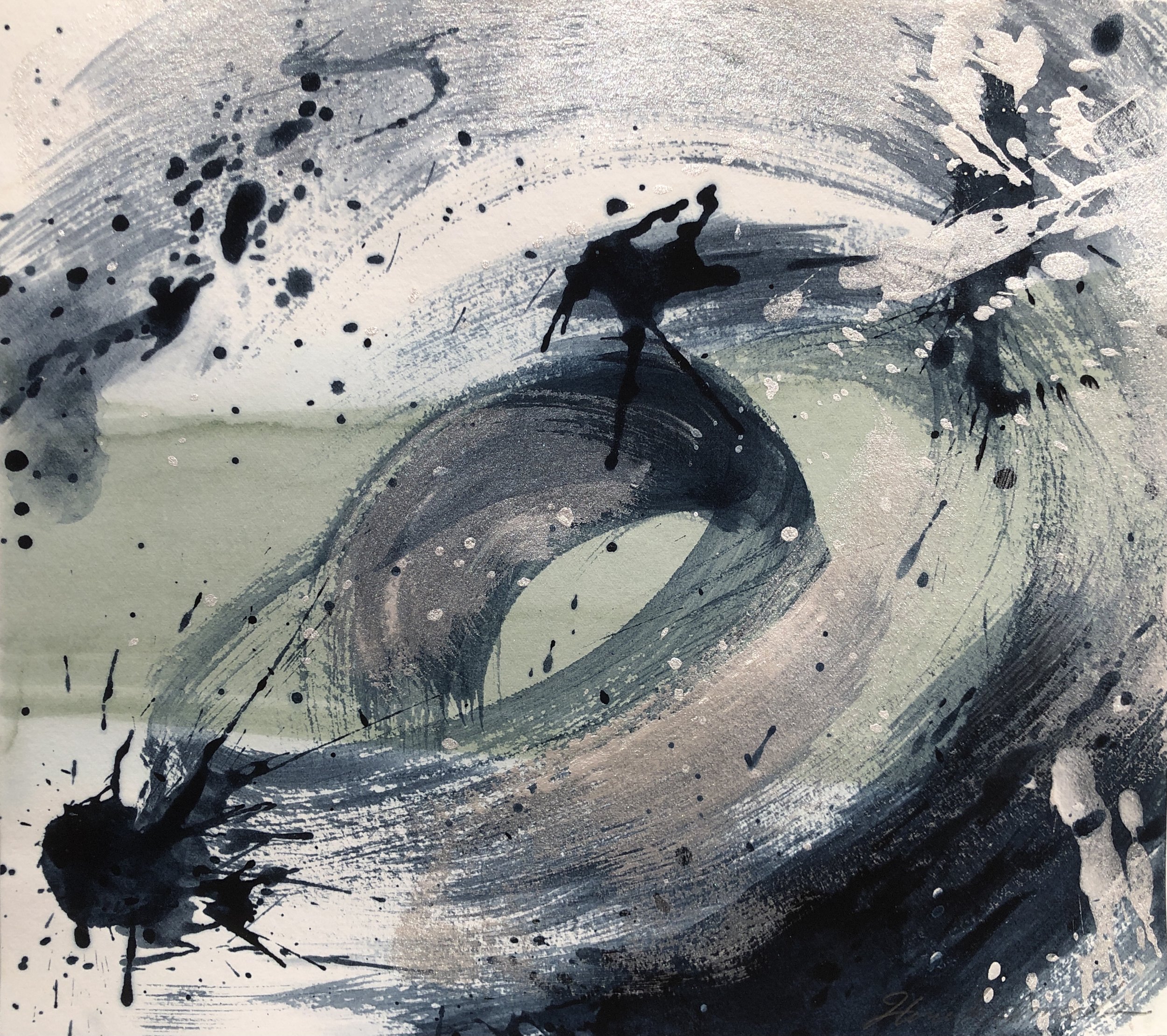 Indigo Whirlpools XI, Indigo ink, Poster paint, Indigo fresh leaf dyeing, 24.0 X 27.0 cm, 2021