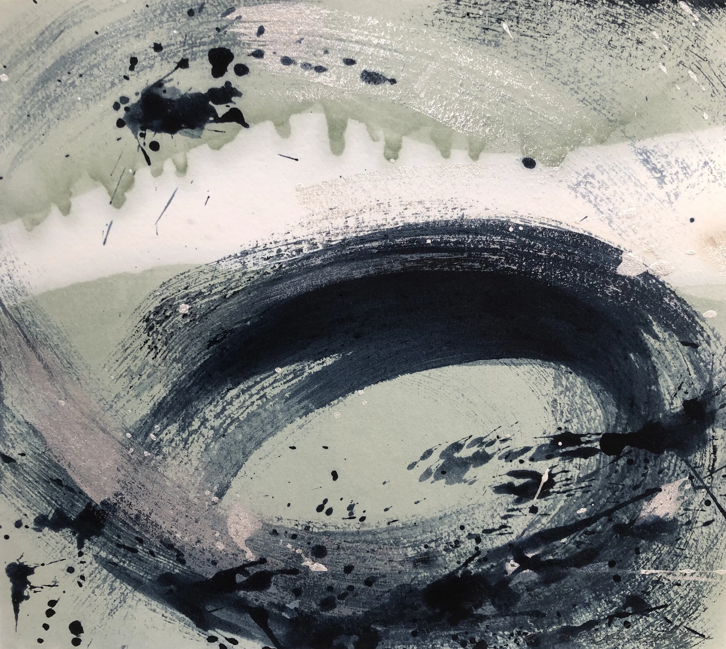 Indigo Whirlpools V, Indigo ink, Poster paint, Indigo fresh leaf dyeing, 24.0 X 27.0 cm, 2021