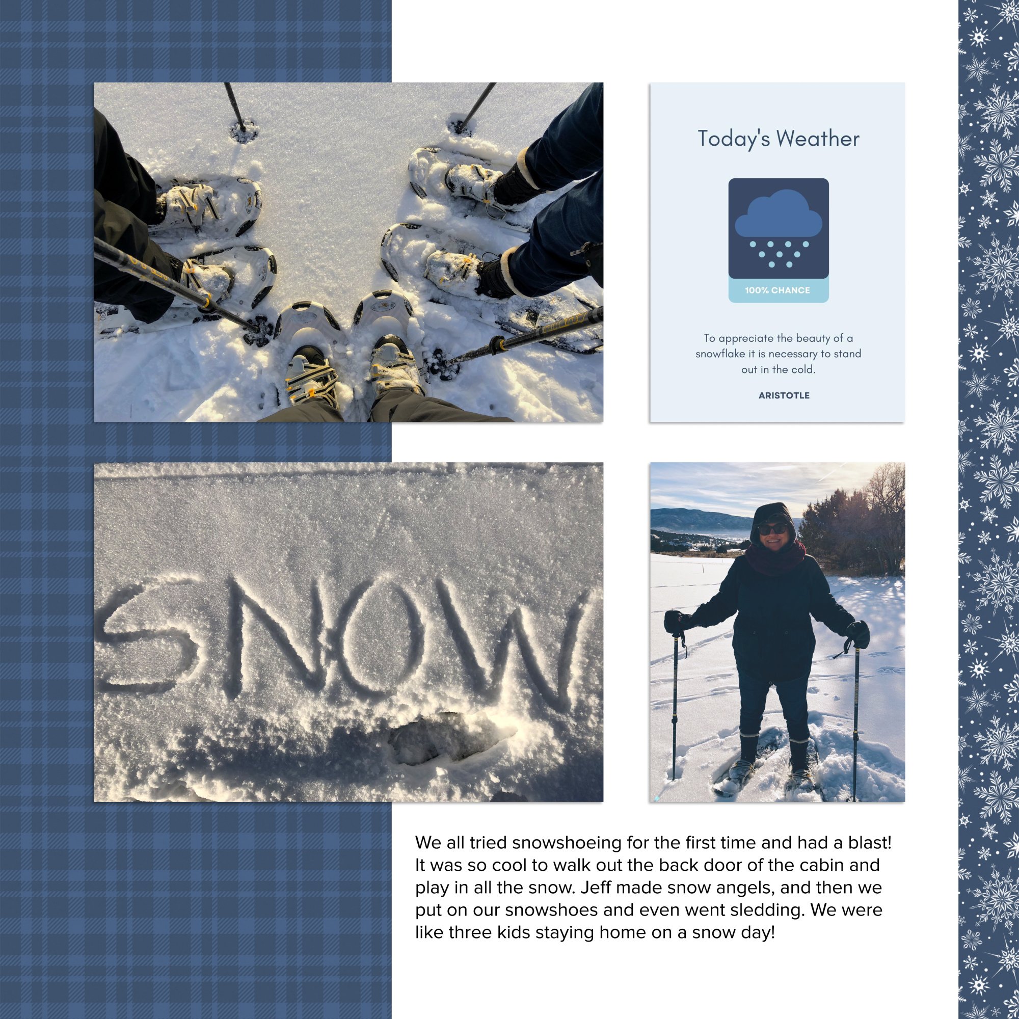 Layout by Katie. Snowy Weather pocket cards and papers. Color Stories Blues Template.