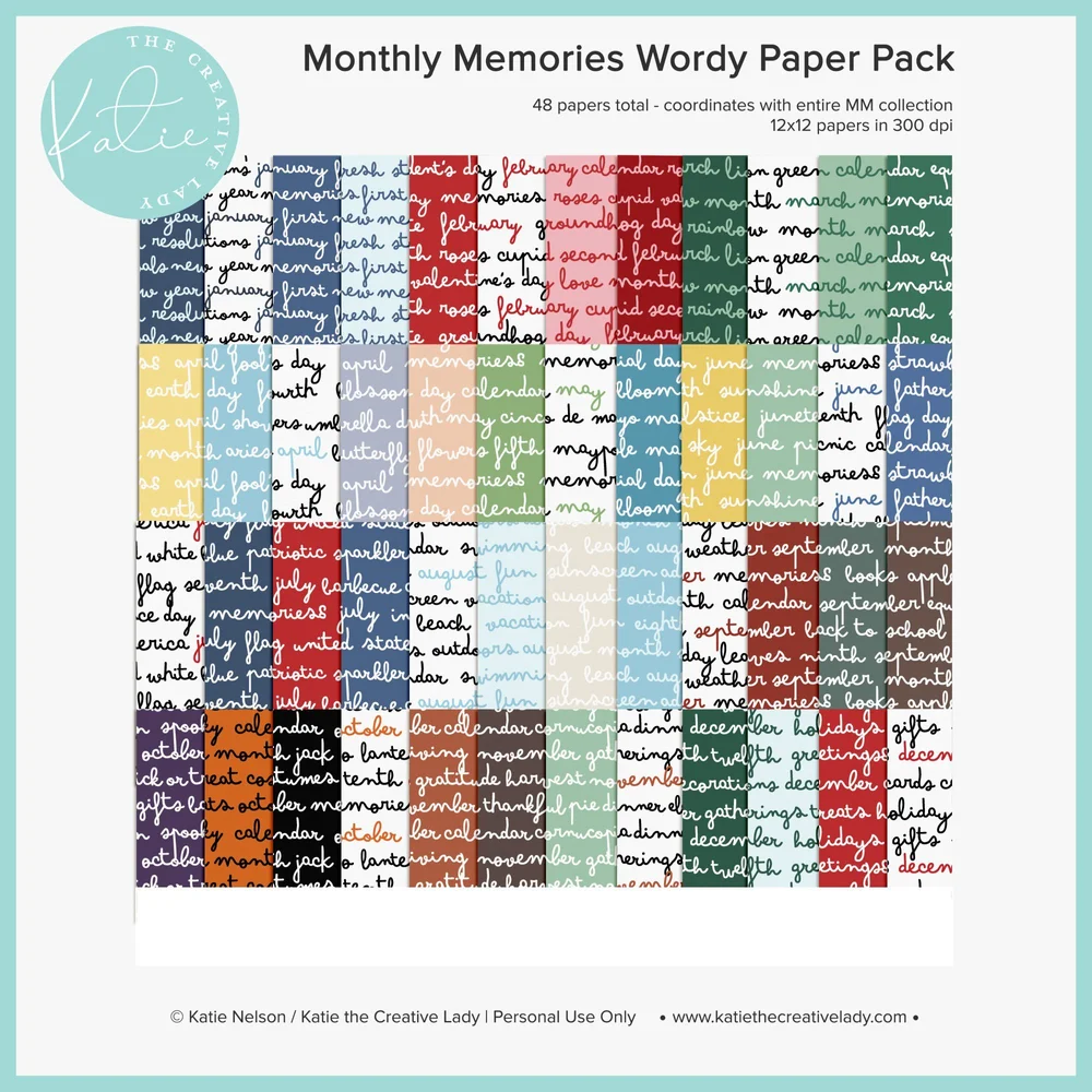 Wordy Months paper pack - Monthly Memories — Katie the Creative Lady |  Create, Capture, Celebrate