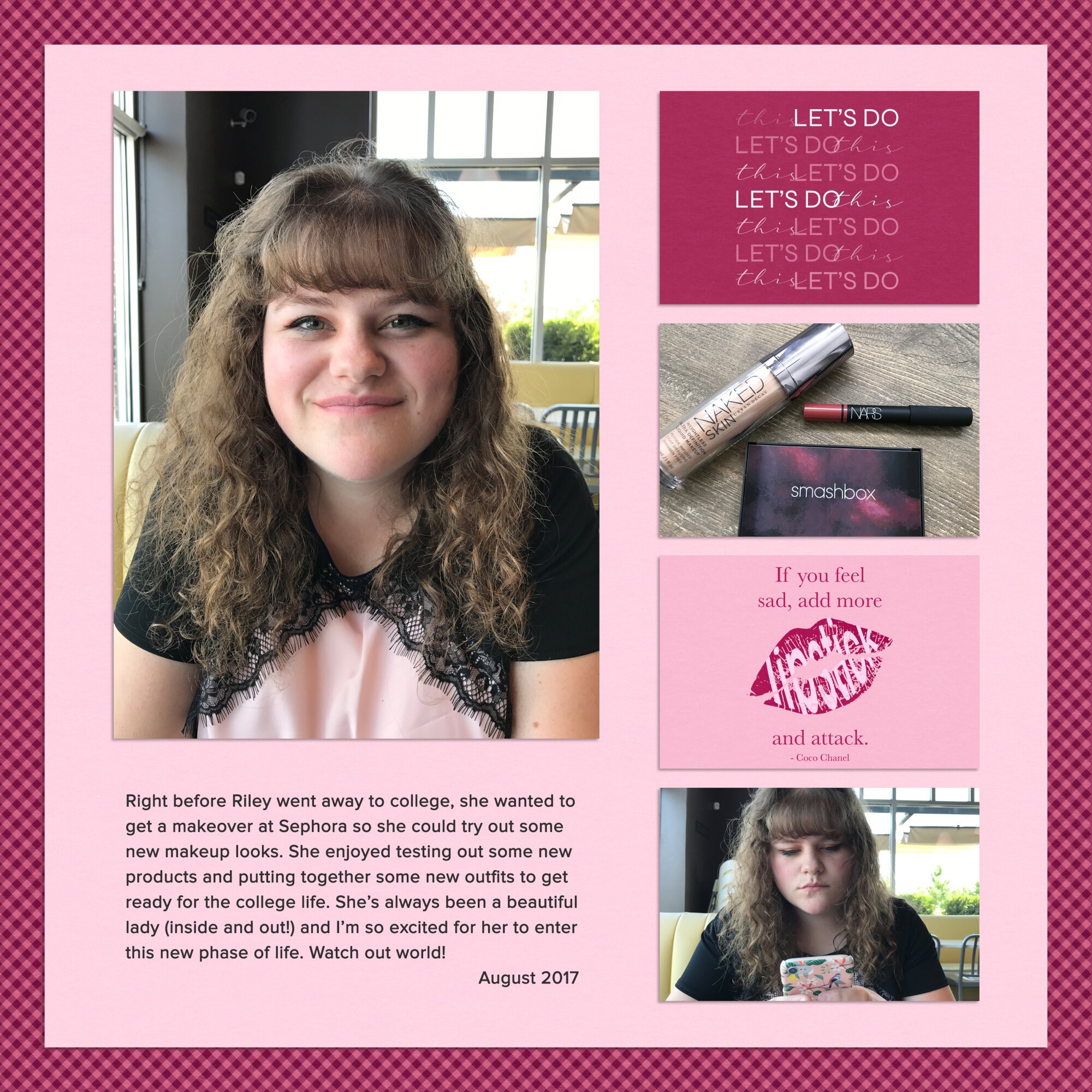 Layout by Katie. Pink Personality template, papers, and pocket cards