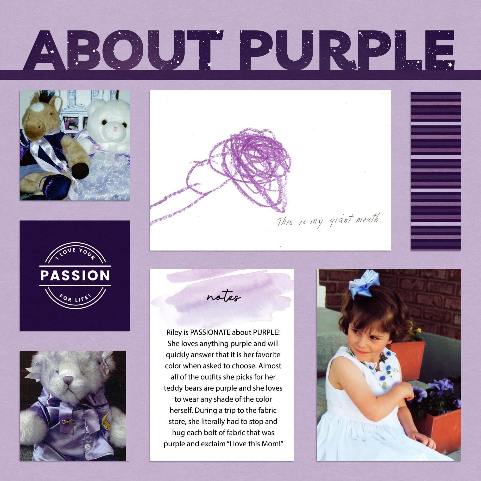 Layout by Katie.  Purple Power template, papers, and pocket cards