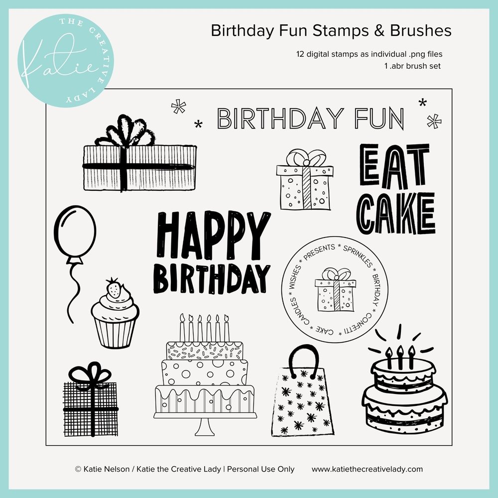 Birthday Party Stamps and Brushes — Katie the Creative Lady