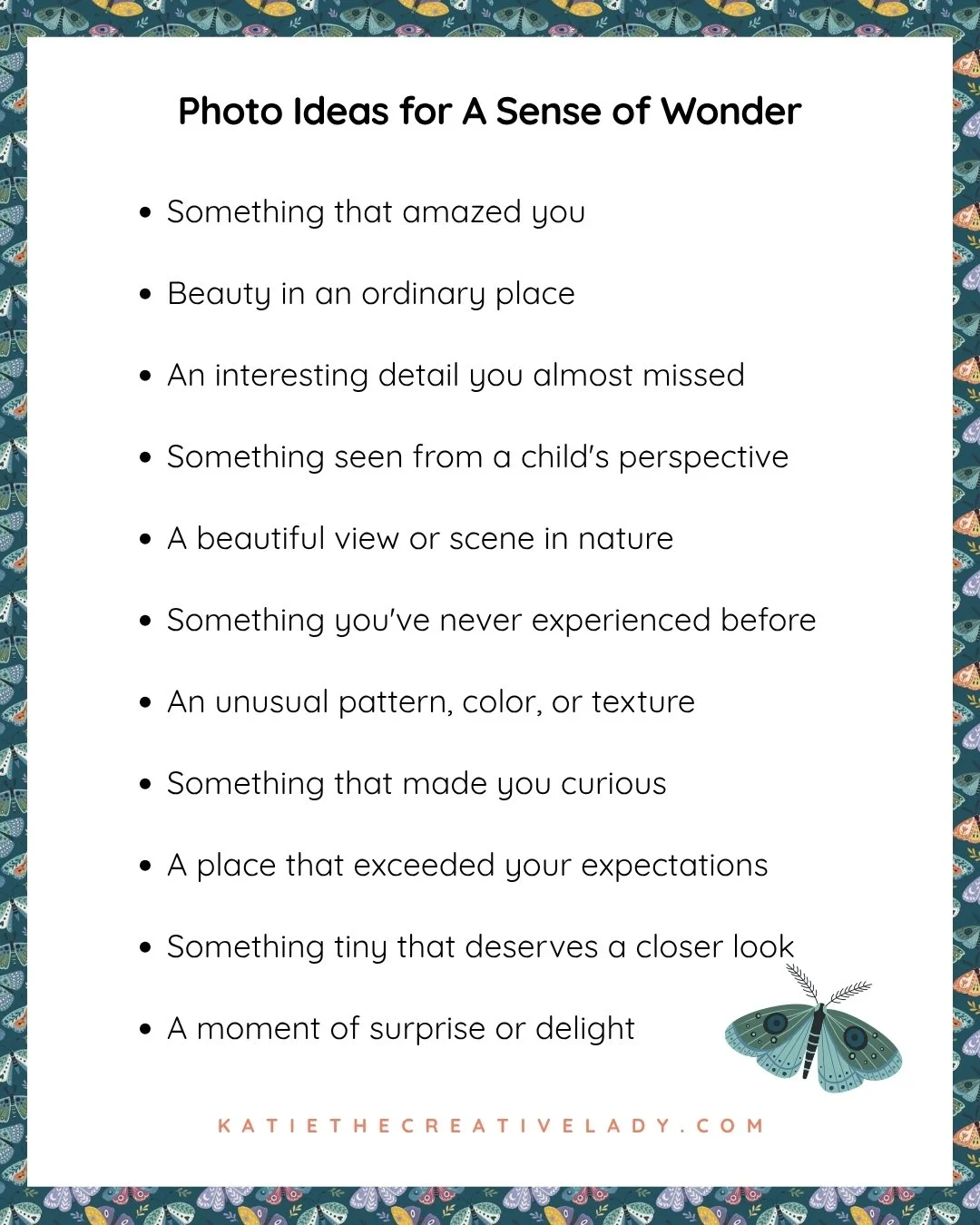 Eleven photo prompts for October’s A Sense of Wonder theme, featuring ideas for capturing everyday beauty, curiosity, nature, surprising discoveries, and moments of wonder