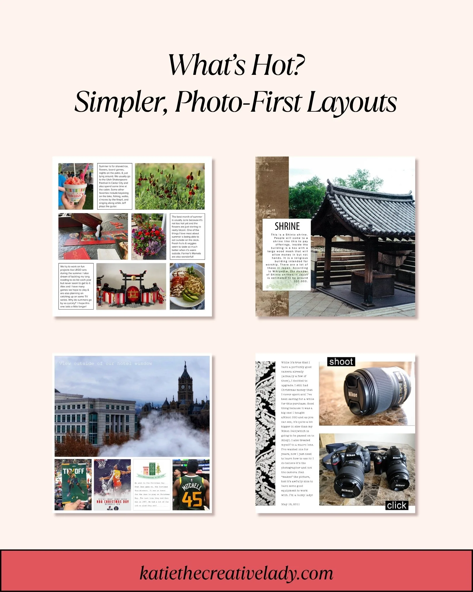 Example of photo-first scrapbook layout instead  heavily decorated layout.