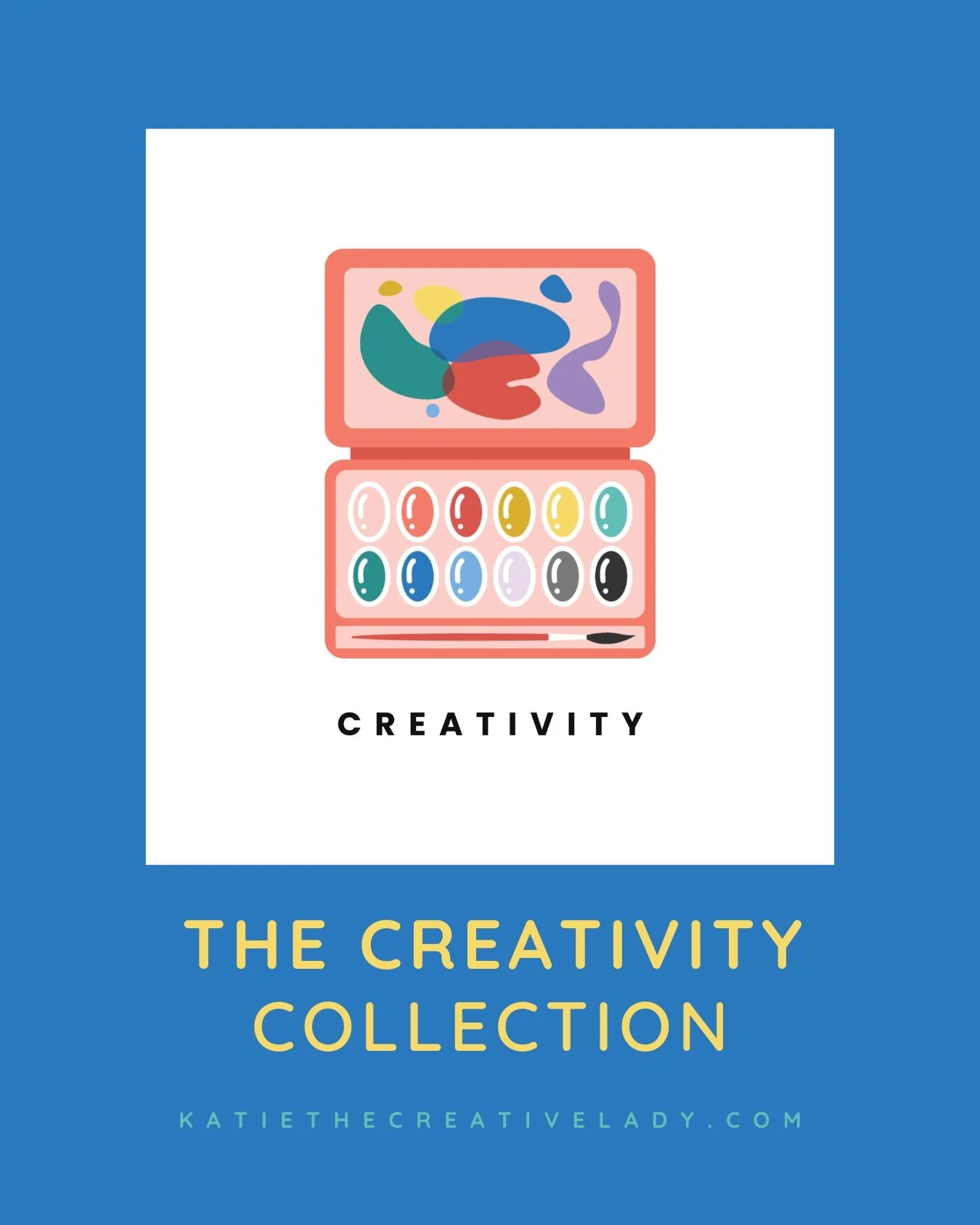 Illustration of a watercolor paint set with the word creativity, representing a scrapbook collection focused on creative themes