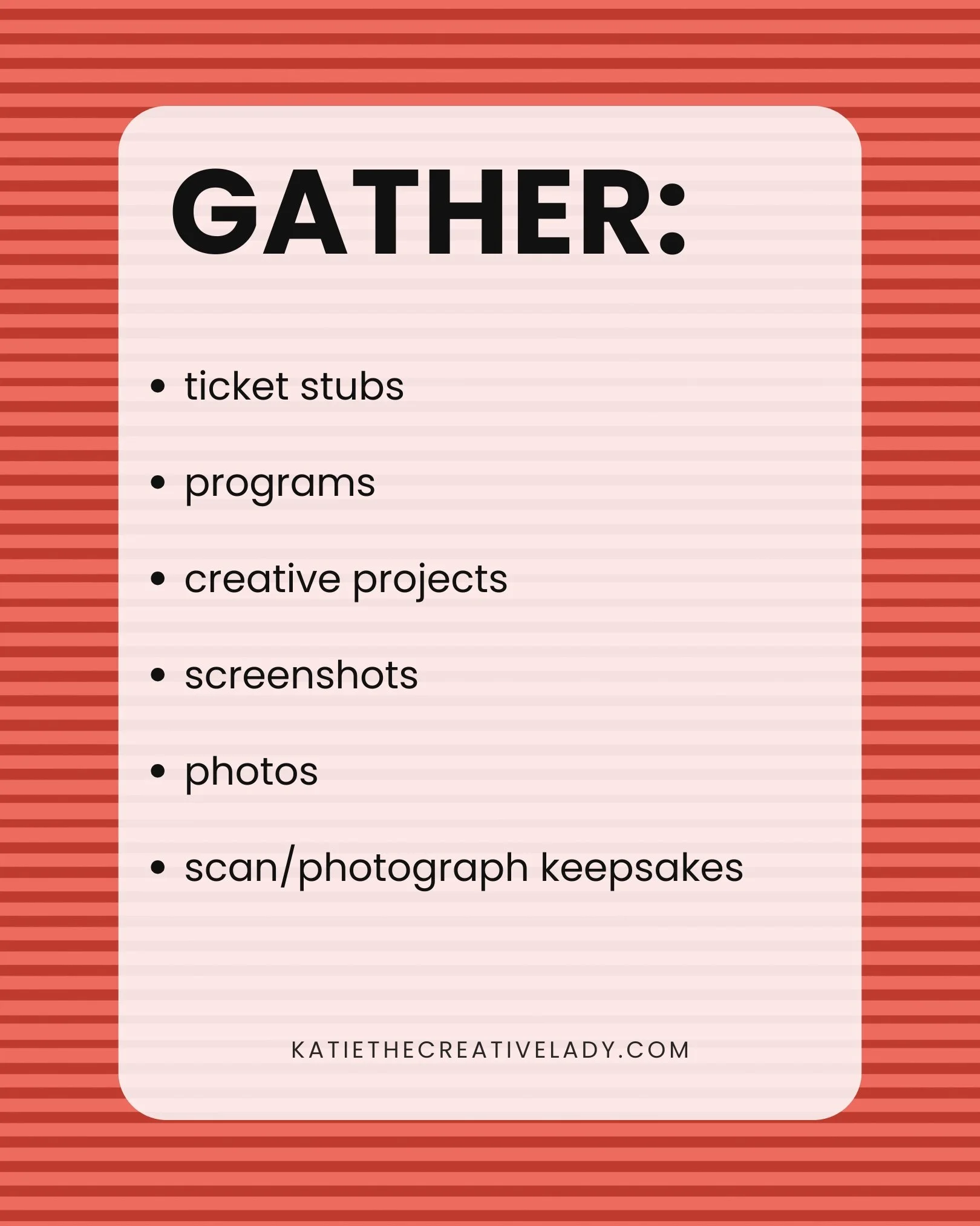 April roundup gather prompts listing ticket stubs, creative projects, screenshots, photos, and keepsakes.