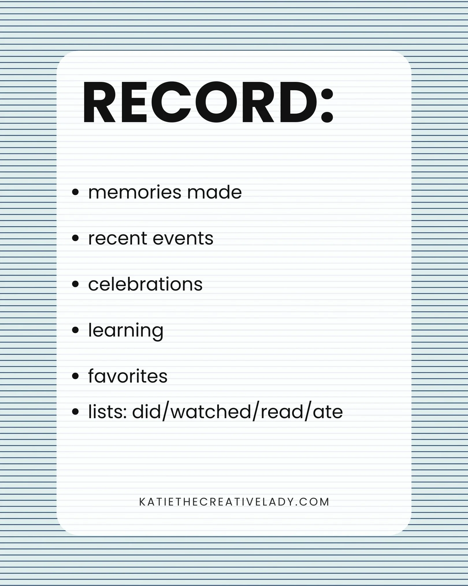 Travel and Adventure memory keeping prompt card with ideas for recording memories, including recent events, celebrations, learning experiences, favorites, and monthly lists.