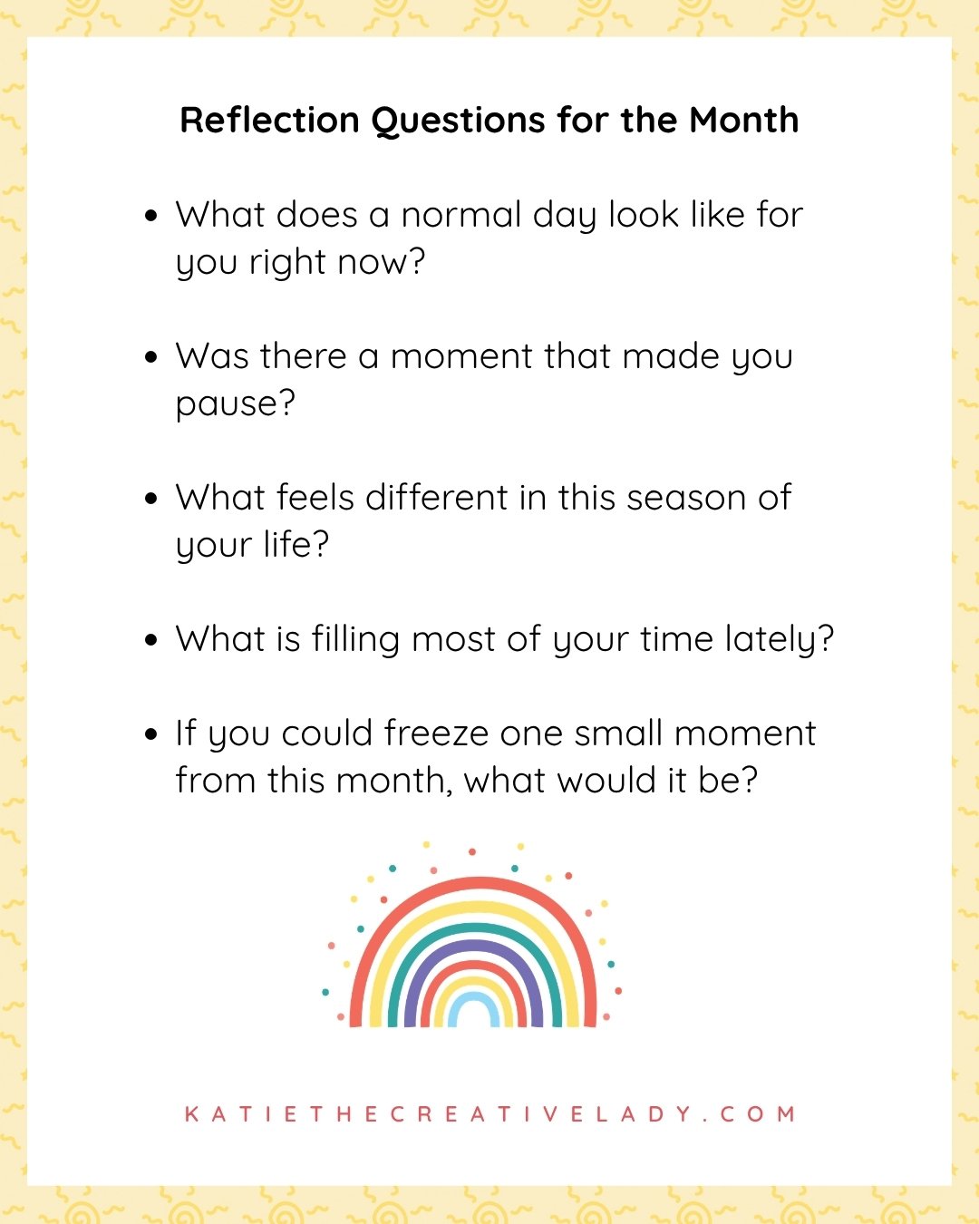 A list of reflection questions for the month of April