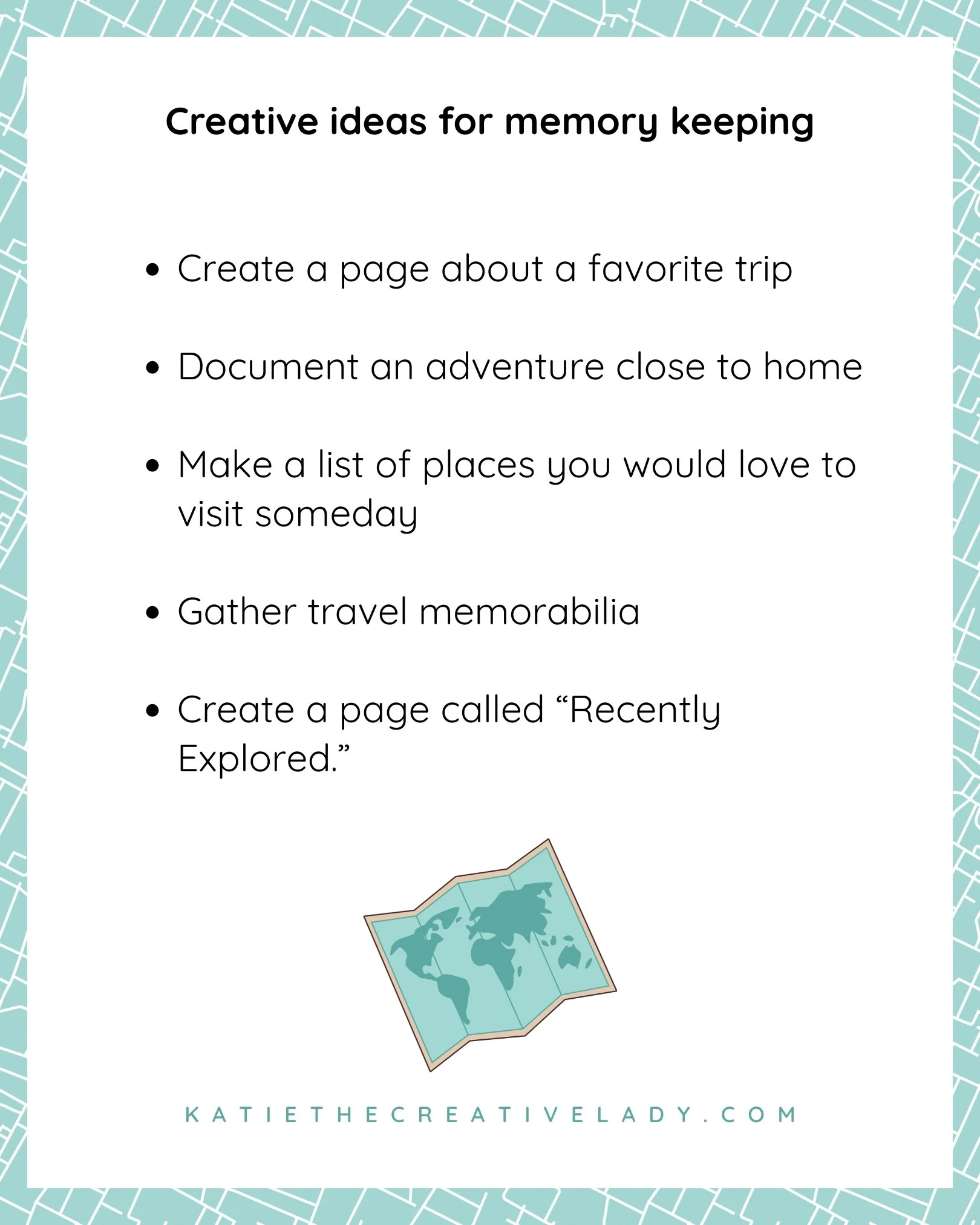 Travel and Adventure memory keeping ideas including documenting trips, collecting memorabilia, and recording favorite travel memories.