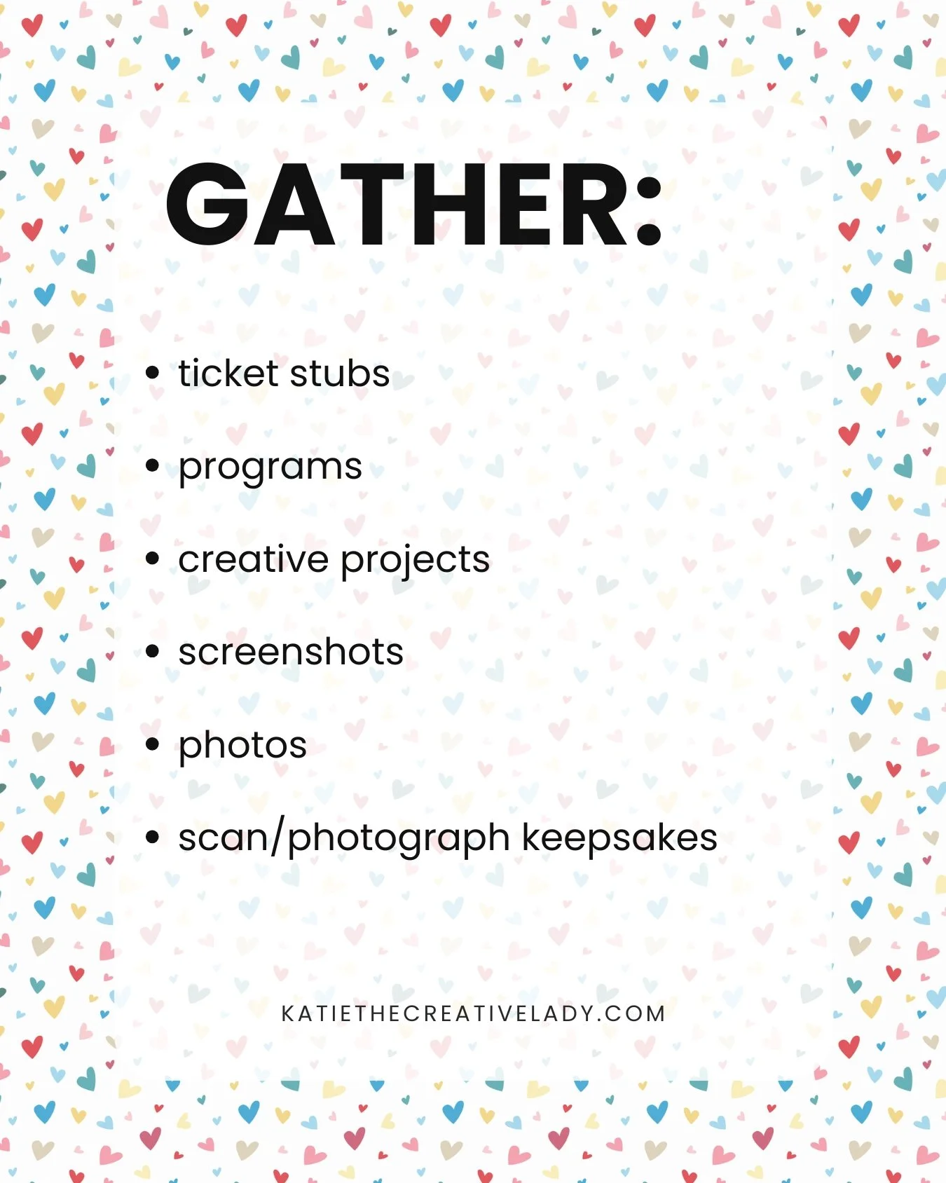 February roundup gather prompts listing ticket stubs, creative projects, screenshots, photos, and keepsakes.