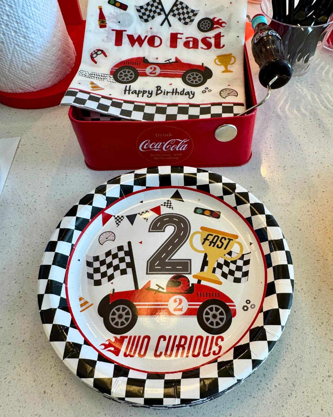 a photo of a two year old's car themed birthday party