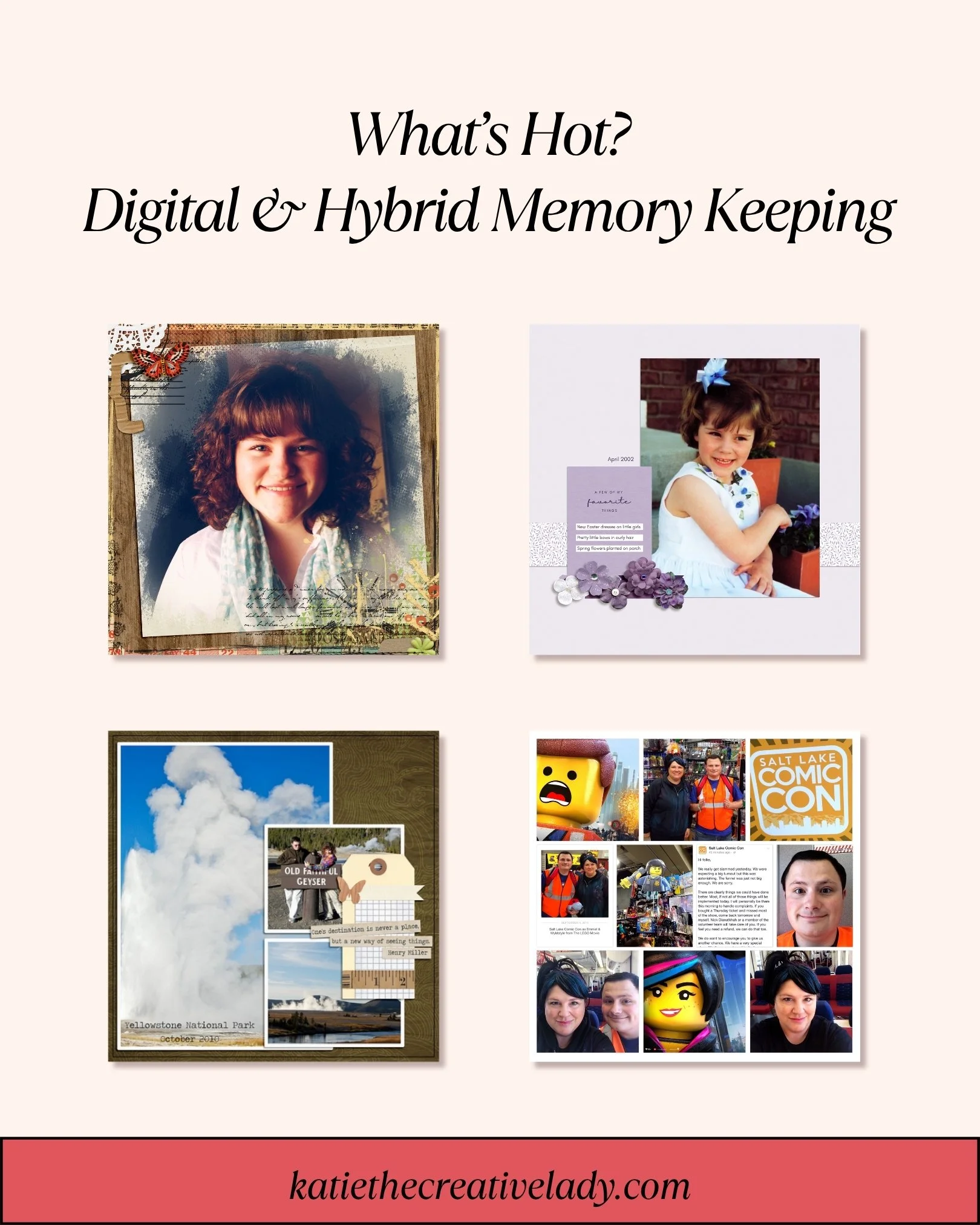 graphic with examples of digital and hybrid scrapbooking