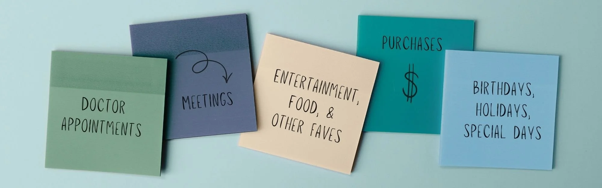 Monthly roundup reminder notes for reviewing your calendar, including doctor appointments, meetings, favorite entertainment and food, purchases, birthdays, holidays, and special days.