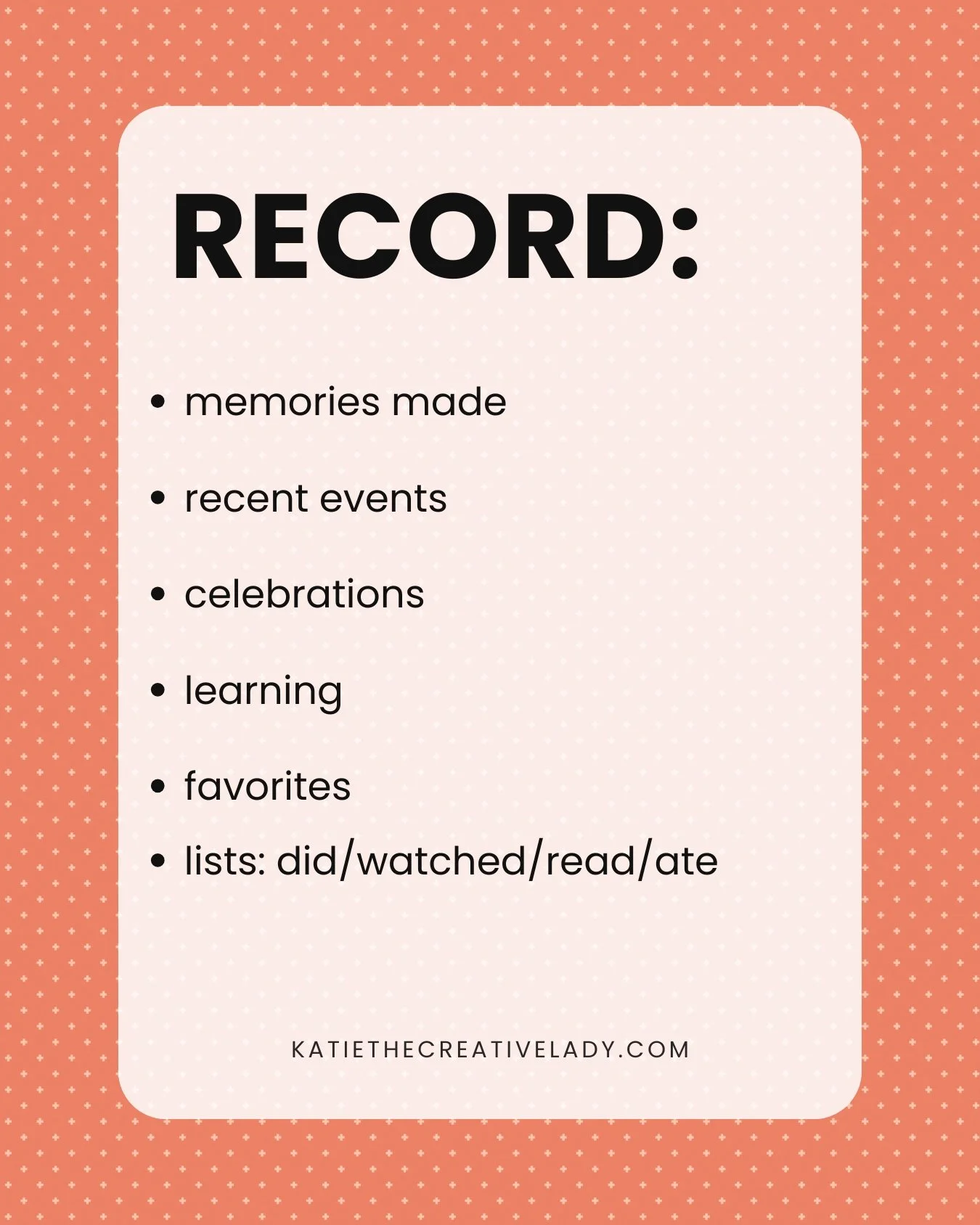 Monthly roundup record list: memories, events, celebrations, learning, favorites