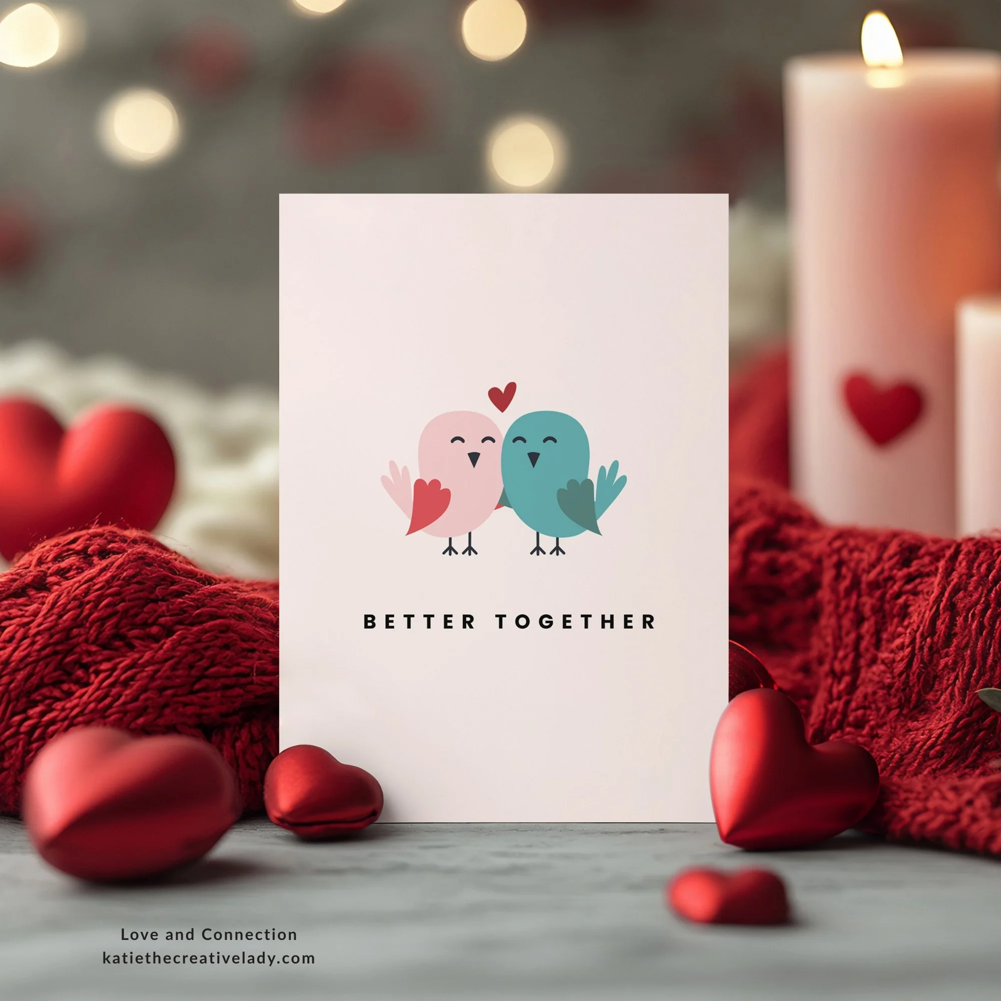 Illustration of two birds with a heart above them and the words “Better Together.”