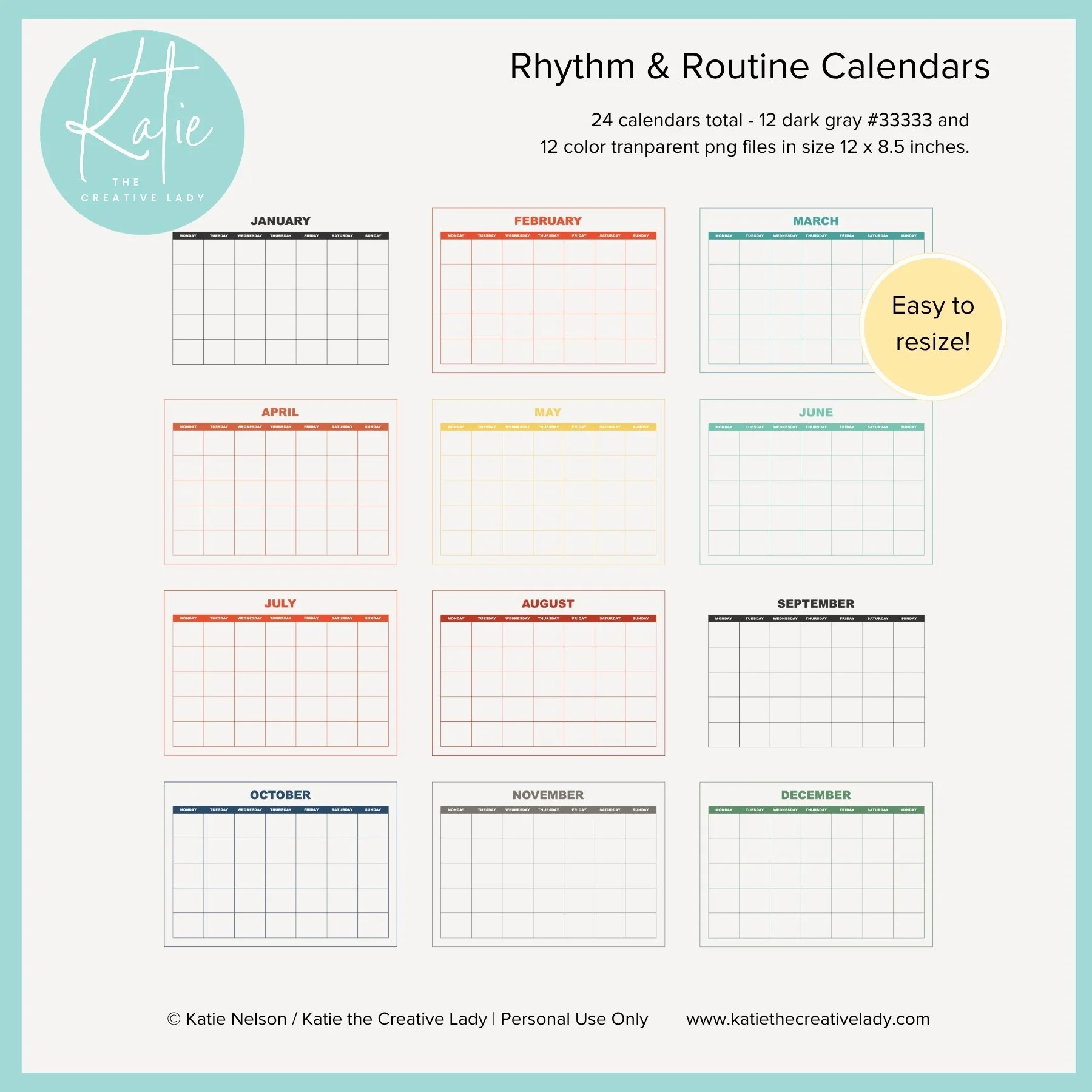 Rhythm & Routine Calendars | 24 Transparent PNG Files