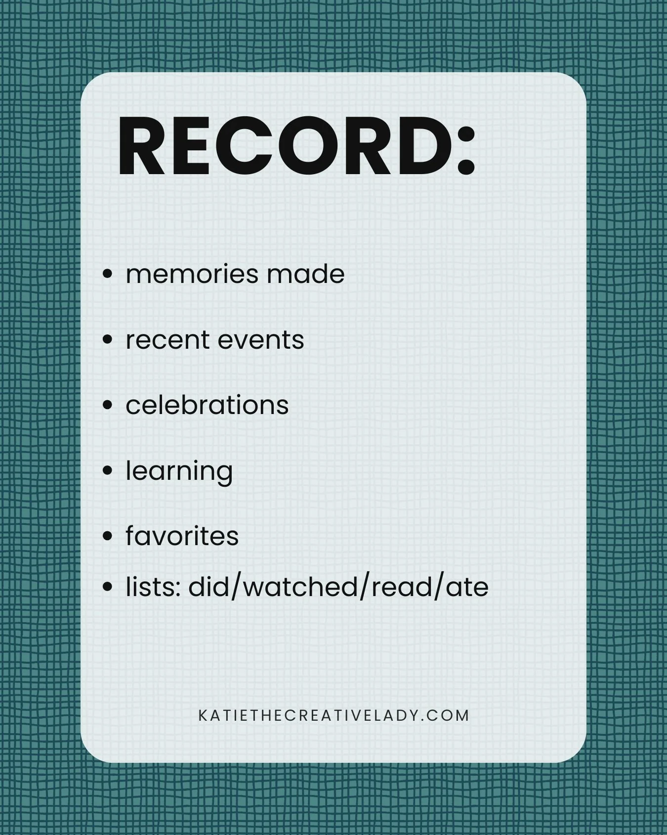 February roundup record prompts including memories made, recent events, celebrations, learning, and favorites.