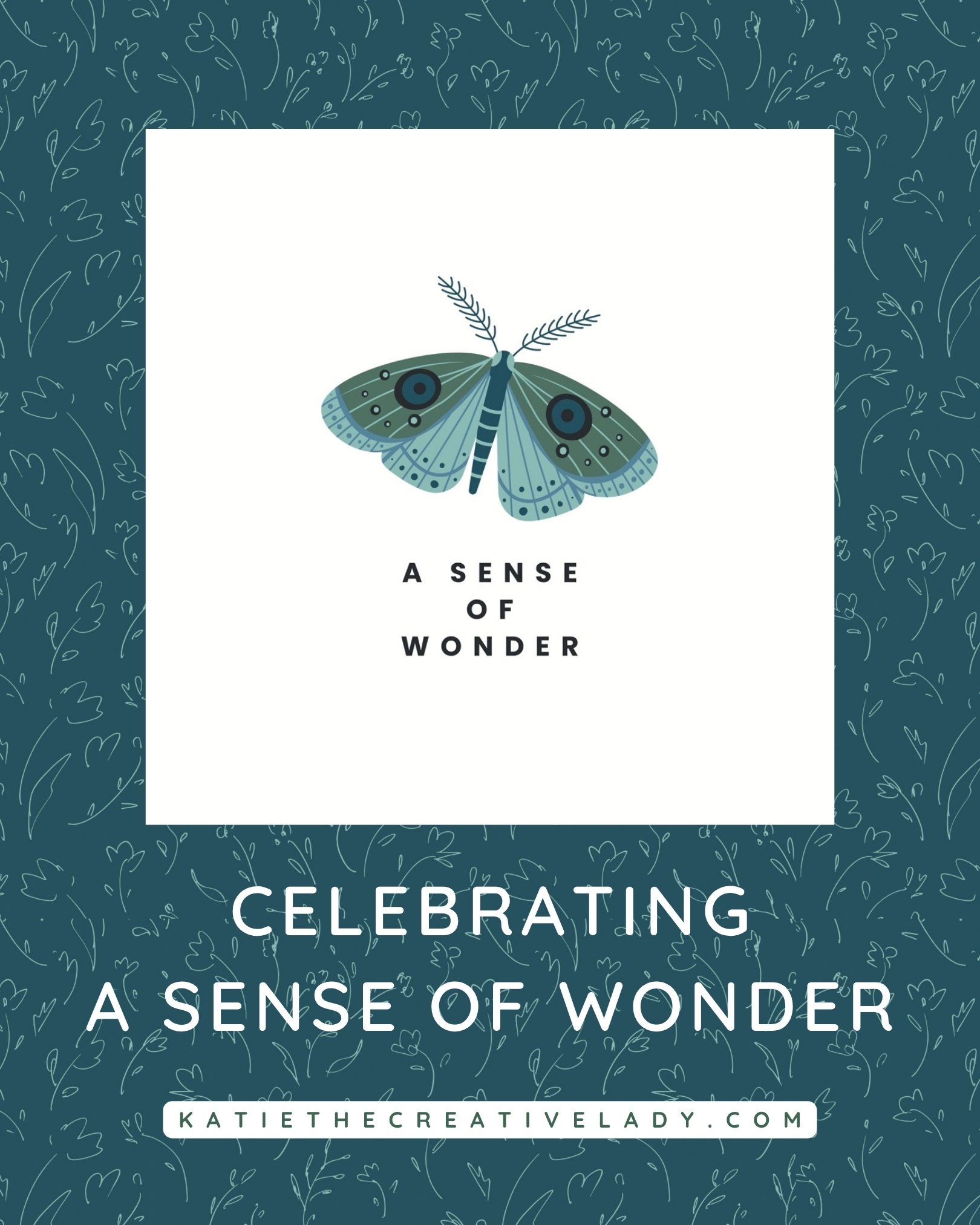 A Sense of Wonder graphic featuring an illustrated moth with a teal botanical background.