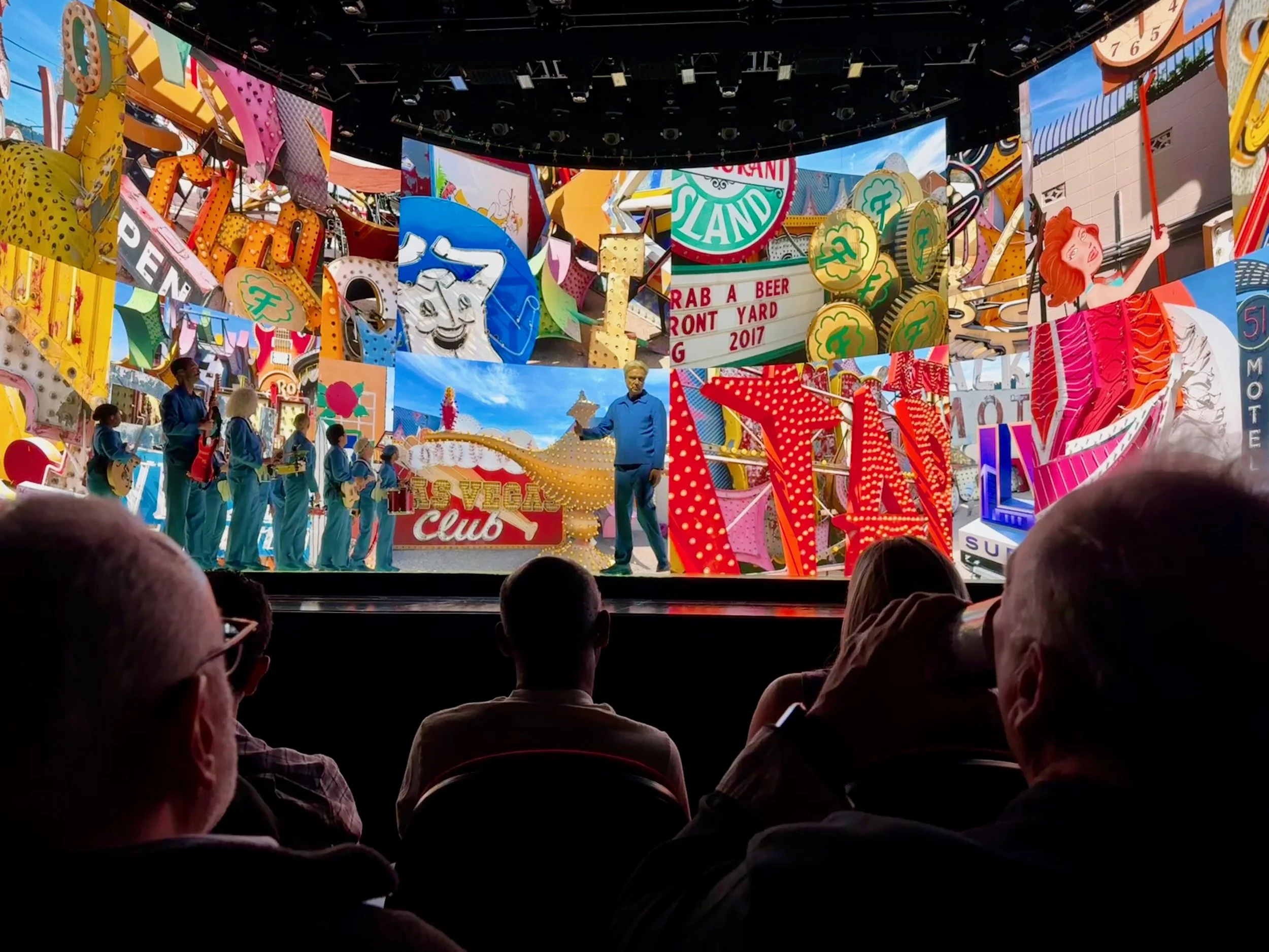 Audience view of a colorful David Byrne concert performance in Las Vegas.