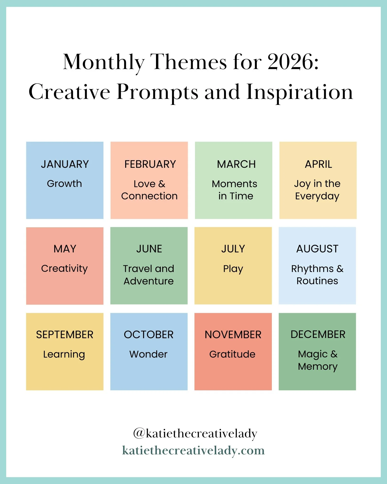 2026 monthly themes for memory keeping with updated March theme Moments in Time