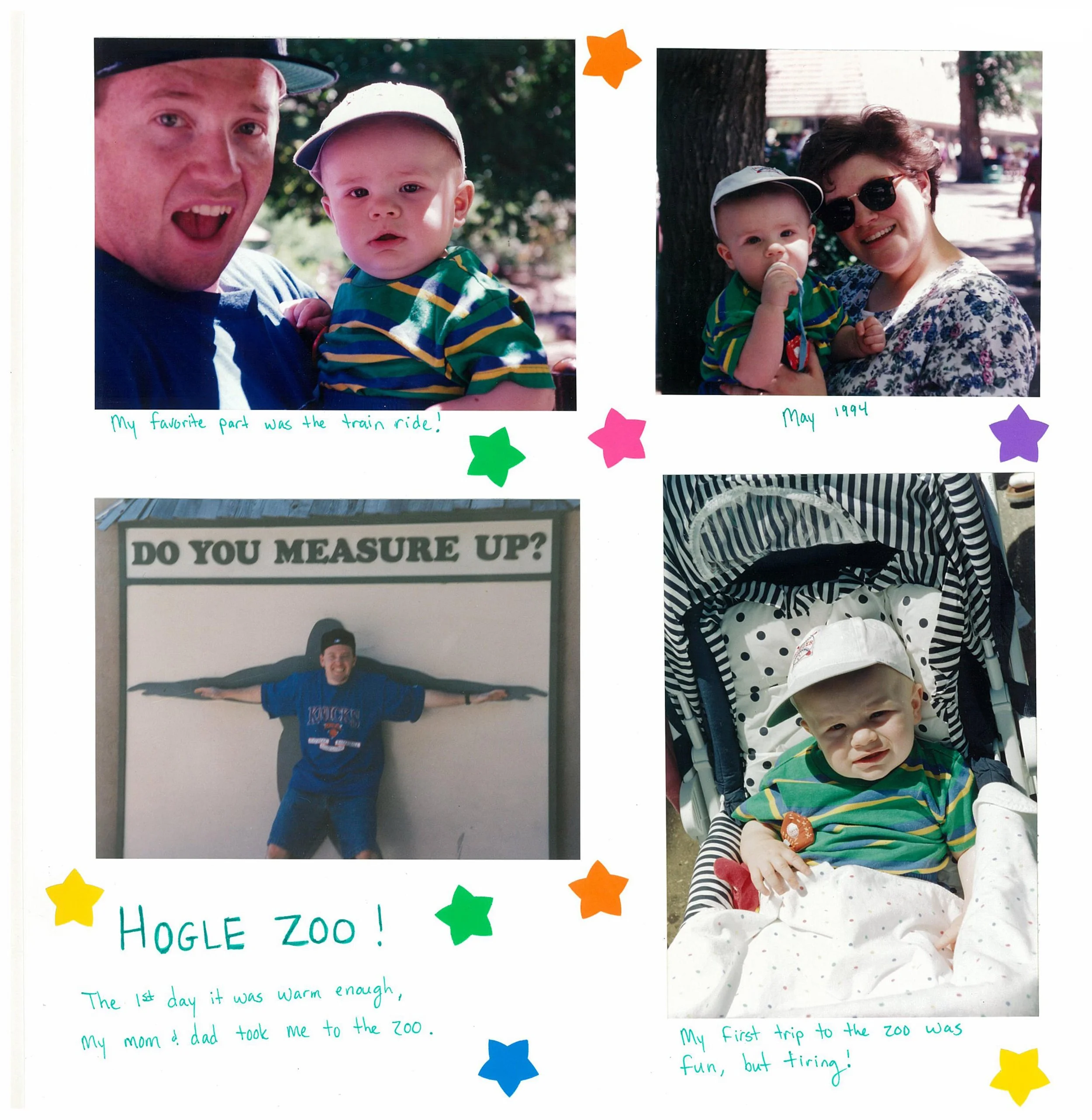 Older Creative Memories scrapbook layout showing zoo photos with colorful stickers and embellishments.