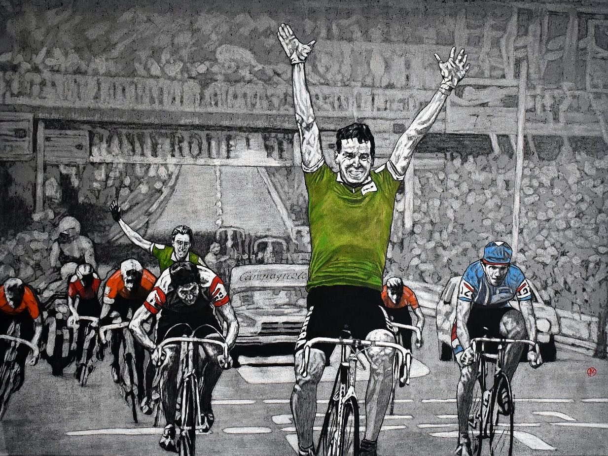 Really enjoying the 2024 Giro D&rsquo;Italia so far - can anyone beat Pogačar 🤔? Here&rsquo;s a couple of paintings I did of Ireland&rsquo;s two great cyclists - Stephen Roche winning the Triple Crown in 87 and Sean Kelly winning Paris-Roubaix in 84
