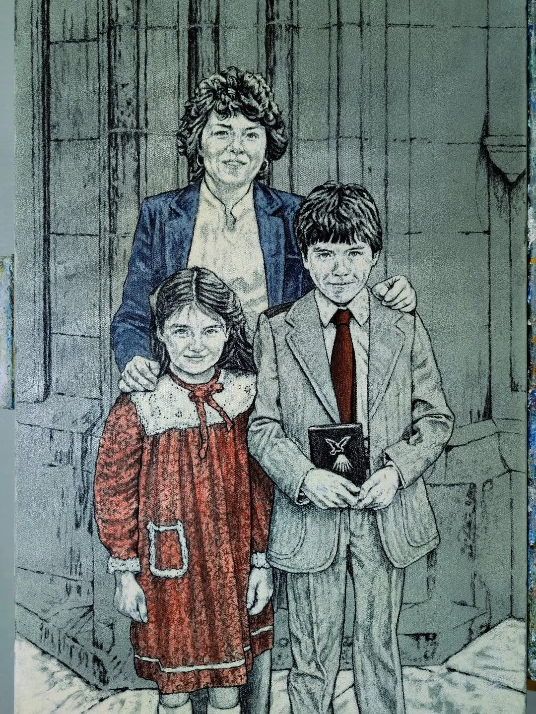 This was a piece I was commissioned to paint recently. It's based on a photo that was taken at the Cathedral in Armagh some years ago, which held significant meaning for the family. It's rendered in charcoal and oil on canvas and is a 30" x 20&q