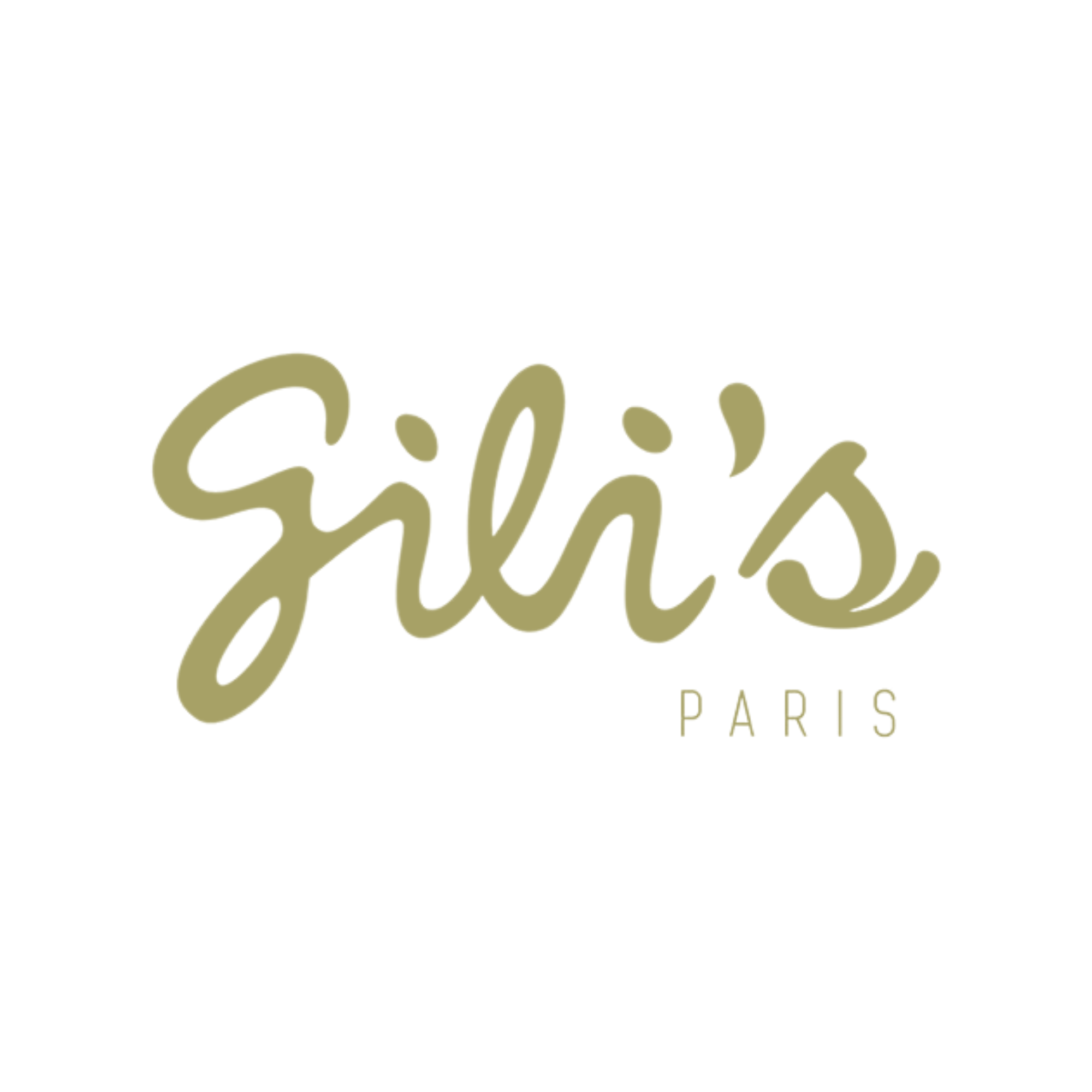 Logo stylisé avec le mot 'Gili's' écrit en doré sur un fond blanc.