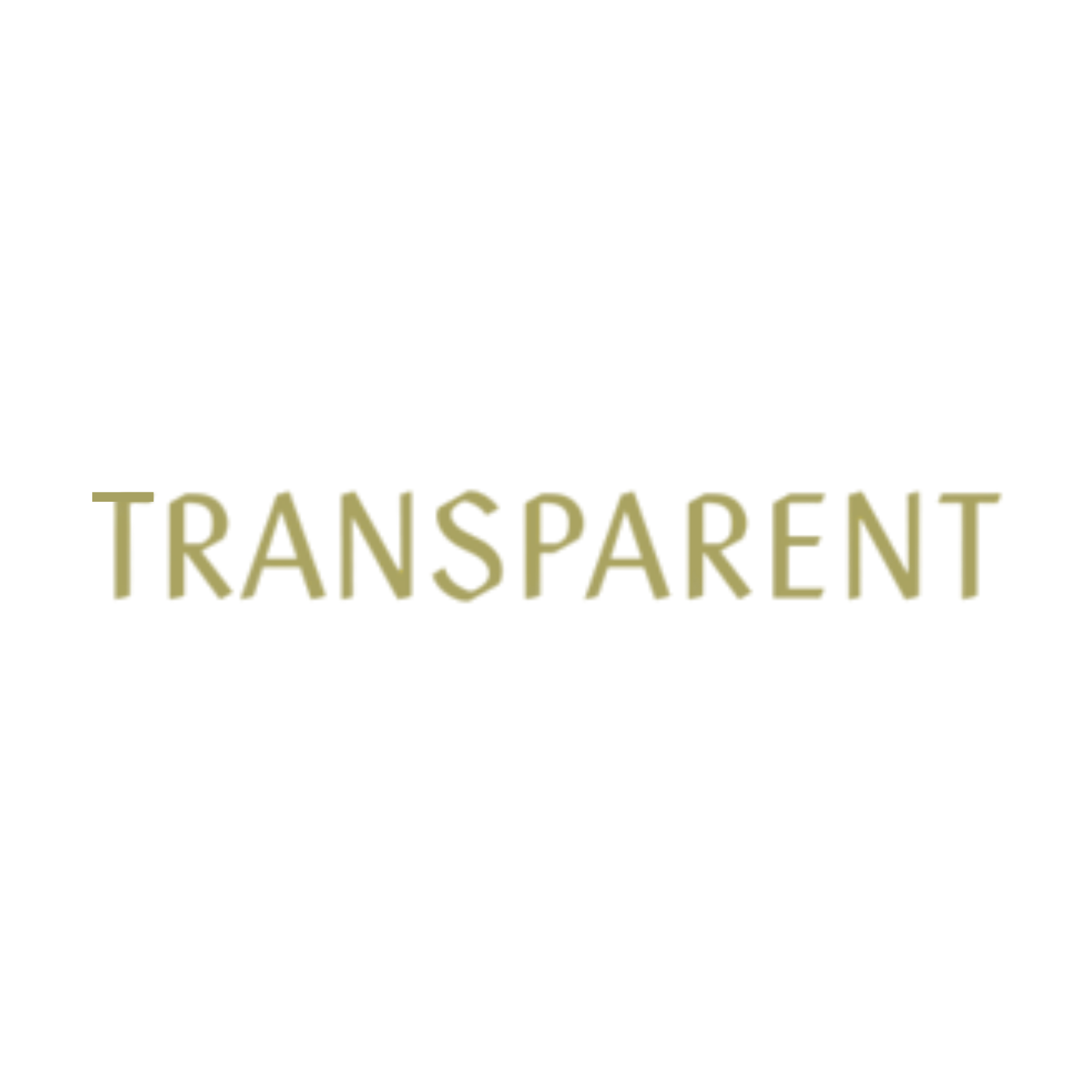 Logo de la marque de haut parleur  'TRANSPARENT' en lettre doré sur fond blanc.