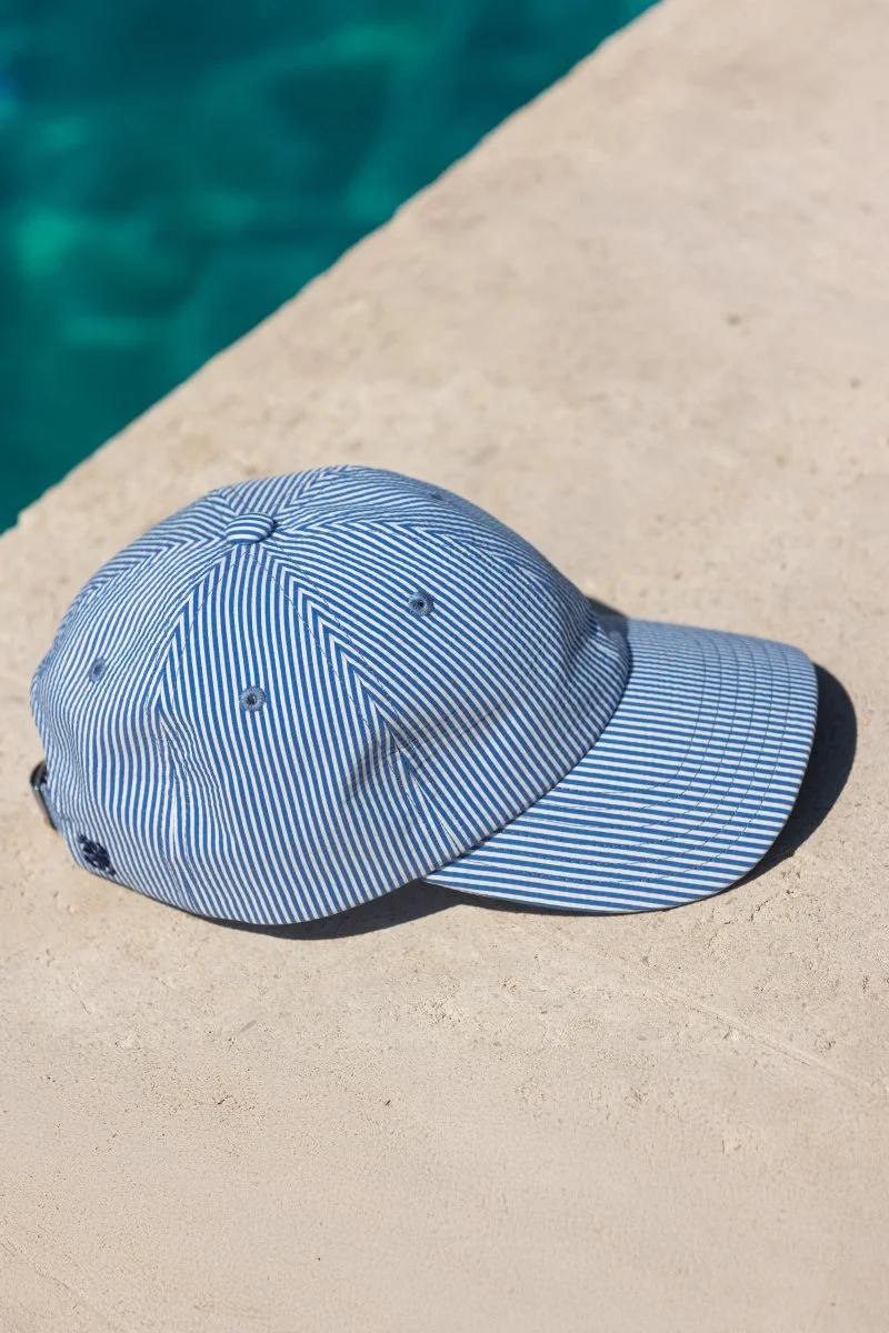 Casquette bleue en seersucker